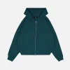 Drop Shoulder Zip Hoodie - Teal