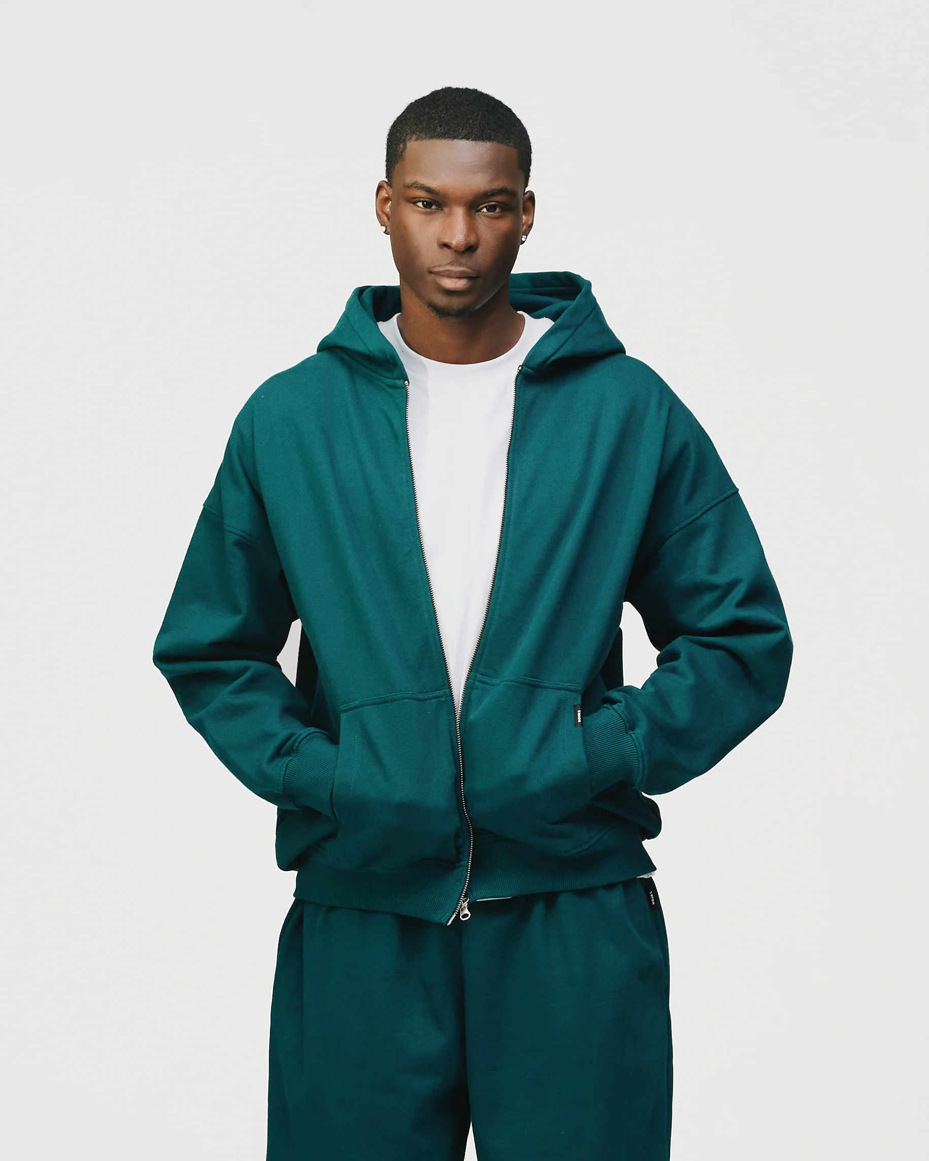 Drop Shoulder Zip Hoodie - Teal