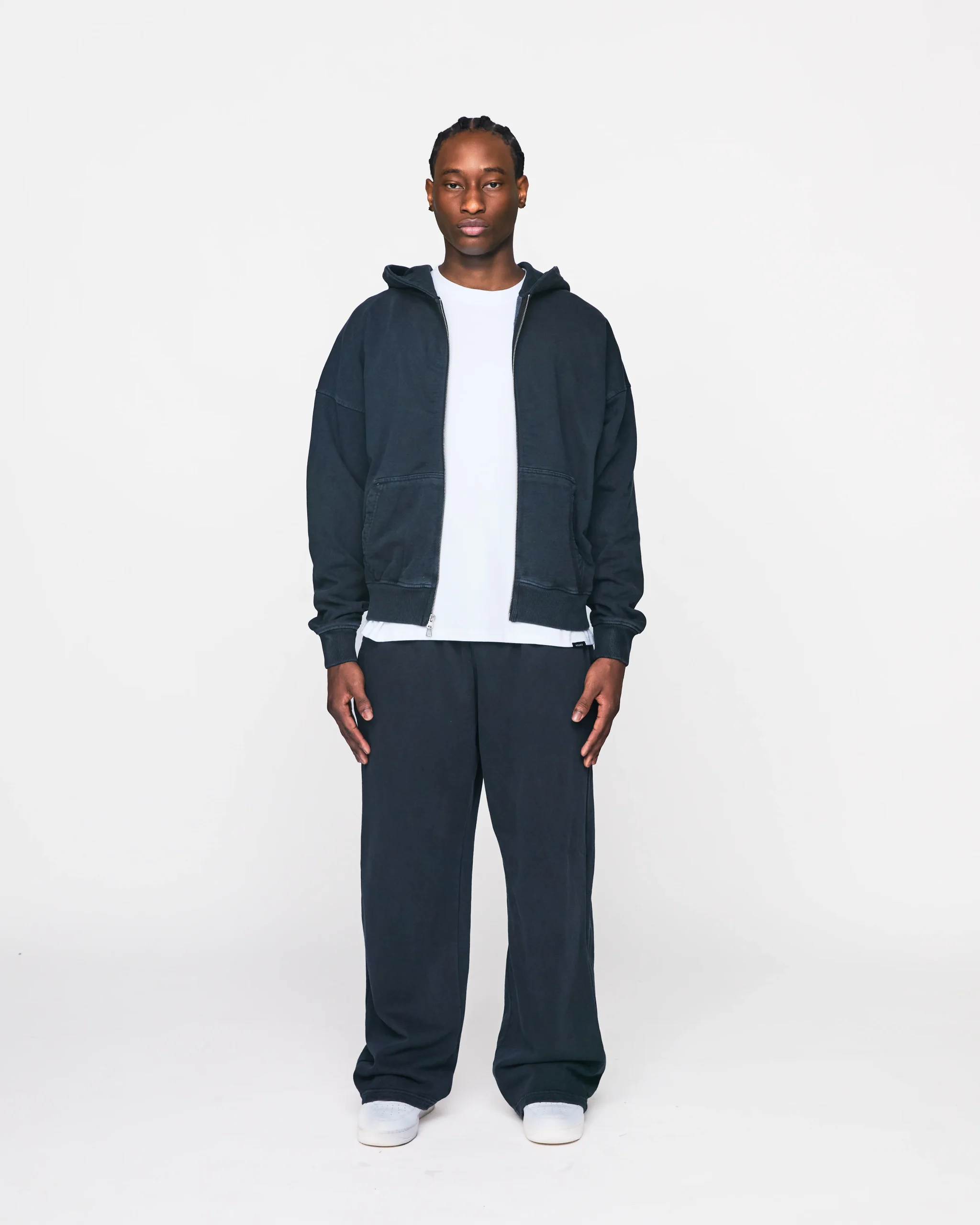 Drop Shoulder Zip Hoodie - Vintage Black