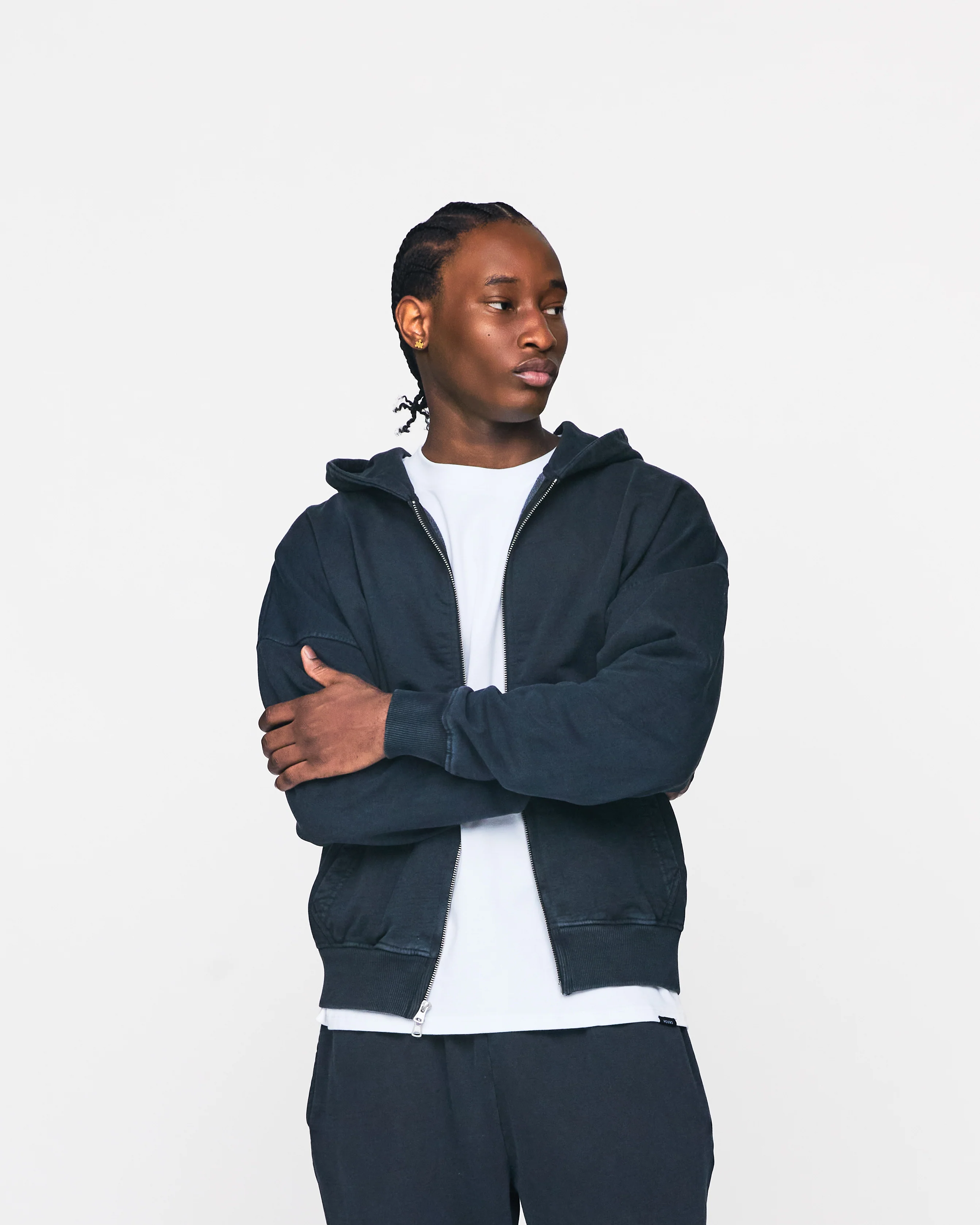 Drop Shoulder Zip Hoodie - Vintage Black