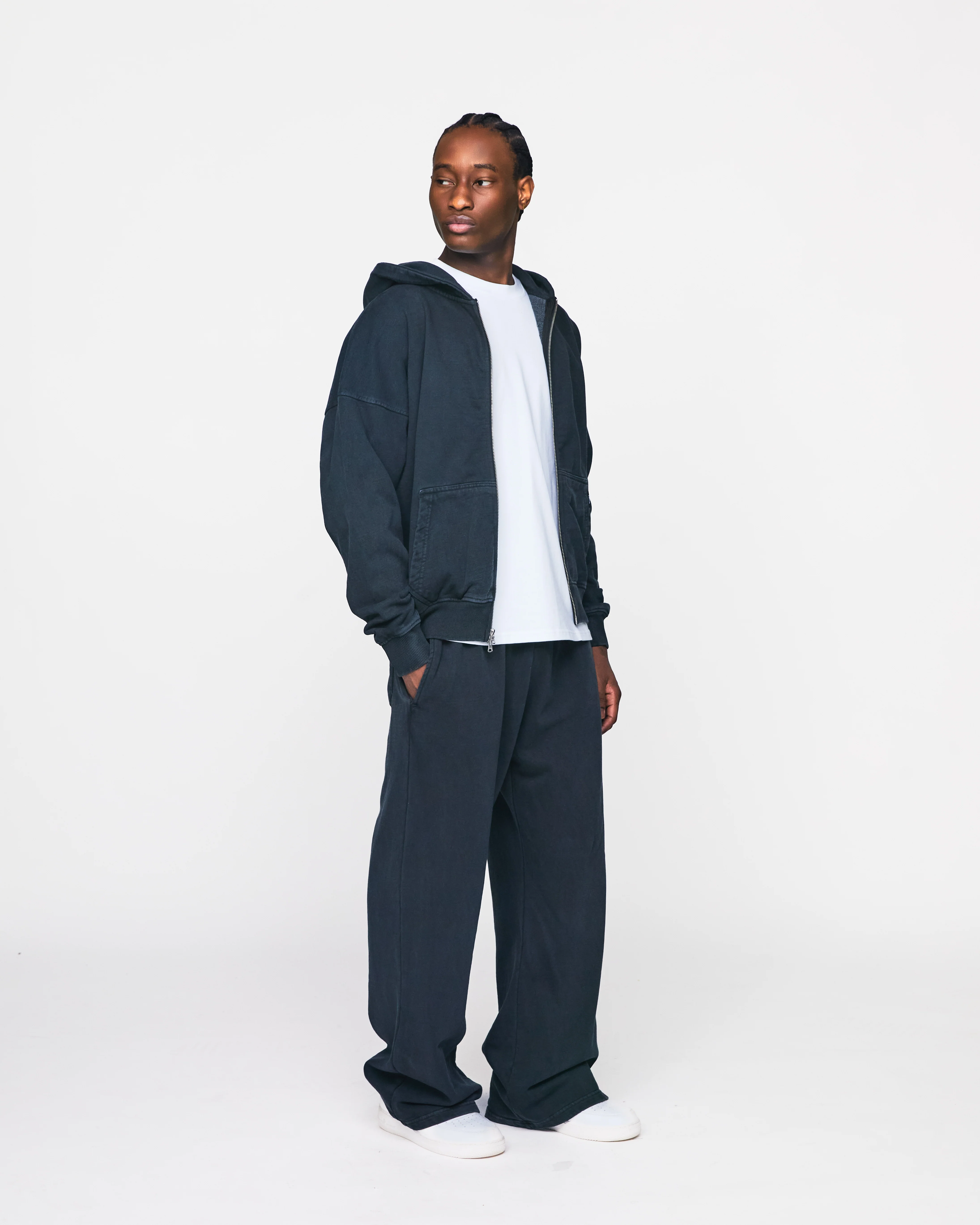 Drop Shoulder Zip Hoodie - Vintage Black