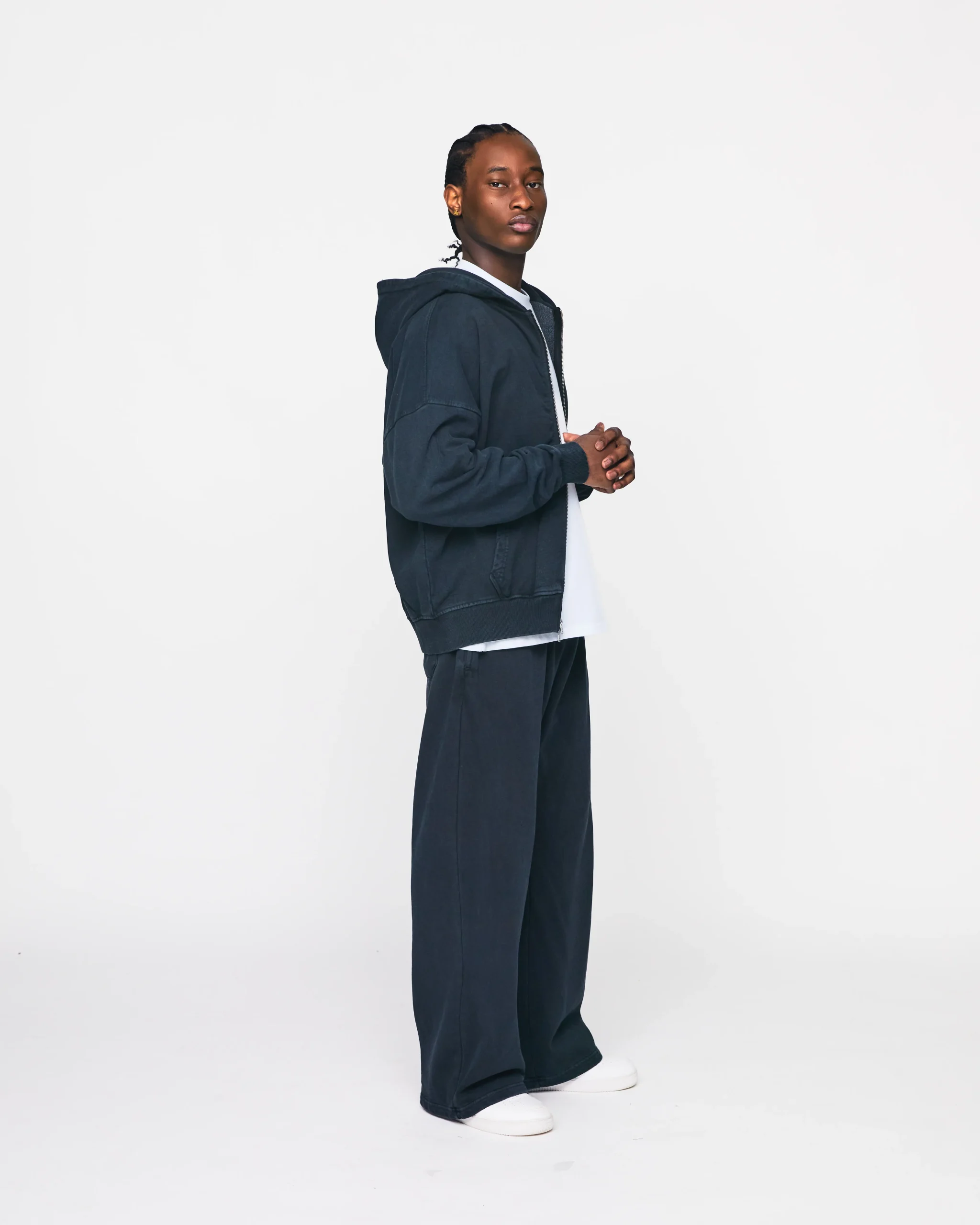 Drop Shoulder Zip Hoodie - Vintage Black