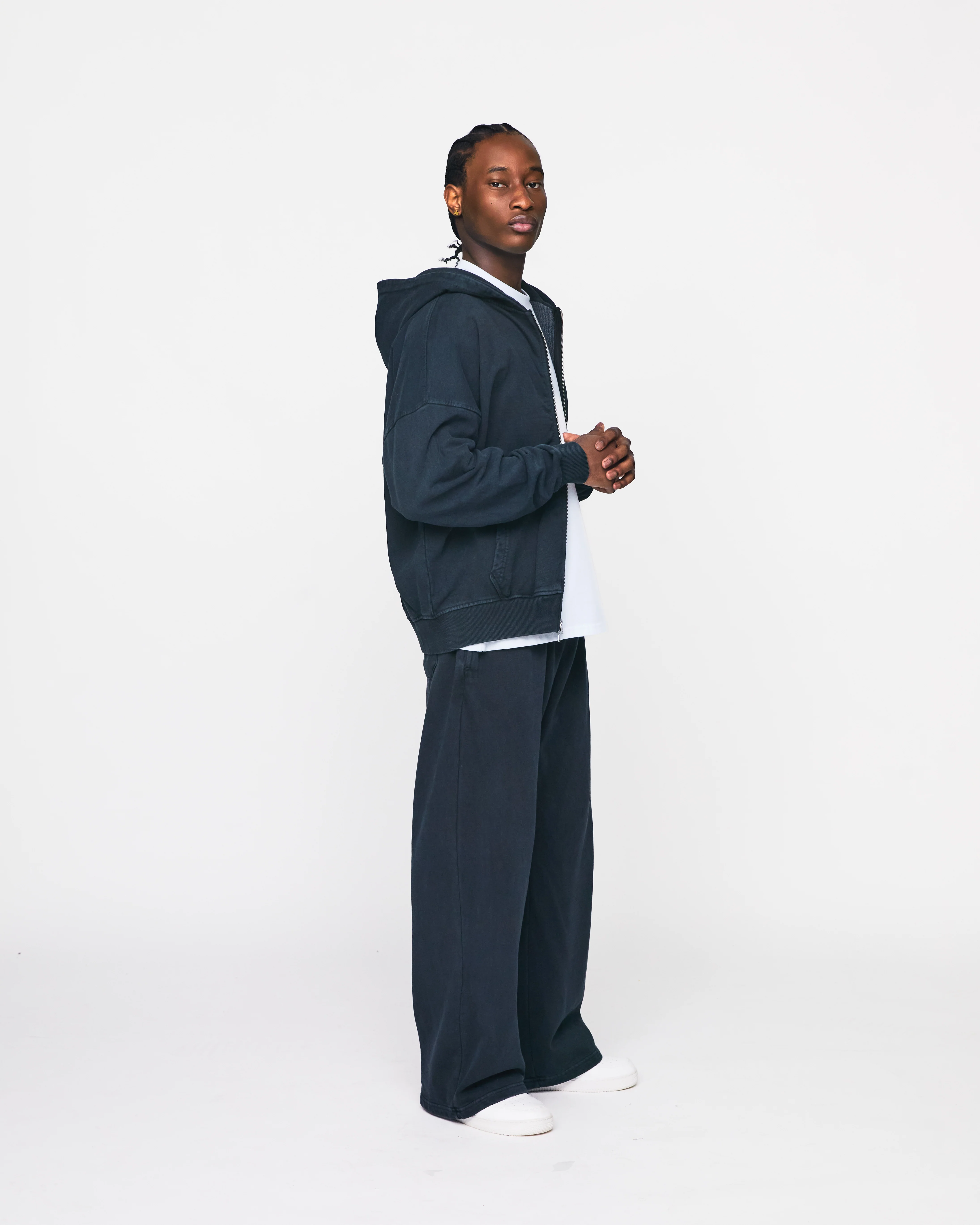 Drop Shoulder Zip Hoodie - Vintage Black