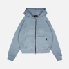 Drop Shoulder Zip Hoodie - Vintage Blue