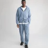 Drop Shoulder Zip Hoodie - Vintage Blue