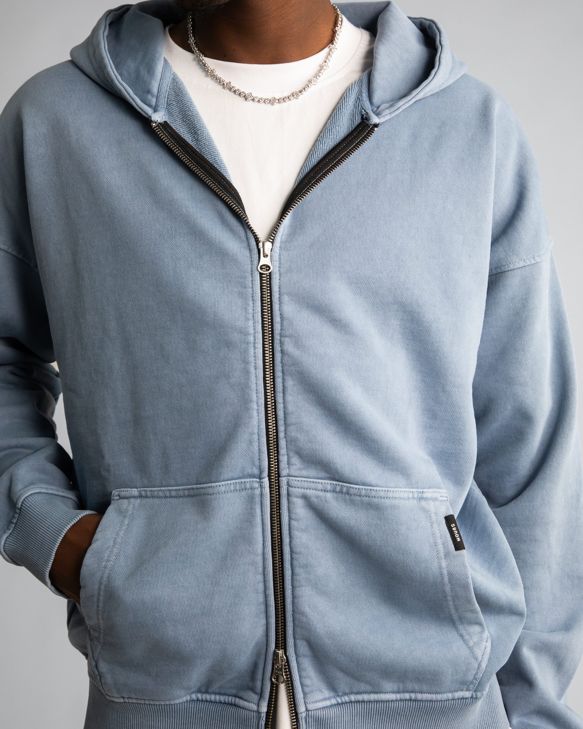 Drop Shoulder Zip Hoodie - Vintage Blue
