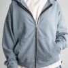 Drop Shoulder Zip Hoodie - Vintage Blue