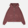 Drop Shoulder Zip Hoodie - Vintage Burgundy