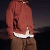 Drop Shoulder Zip Hoodie - Vintage Burgundy