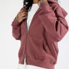 Drop Shoulder Zip Hoodie - Vintage Burgundy