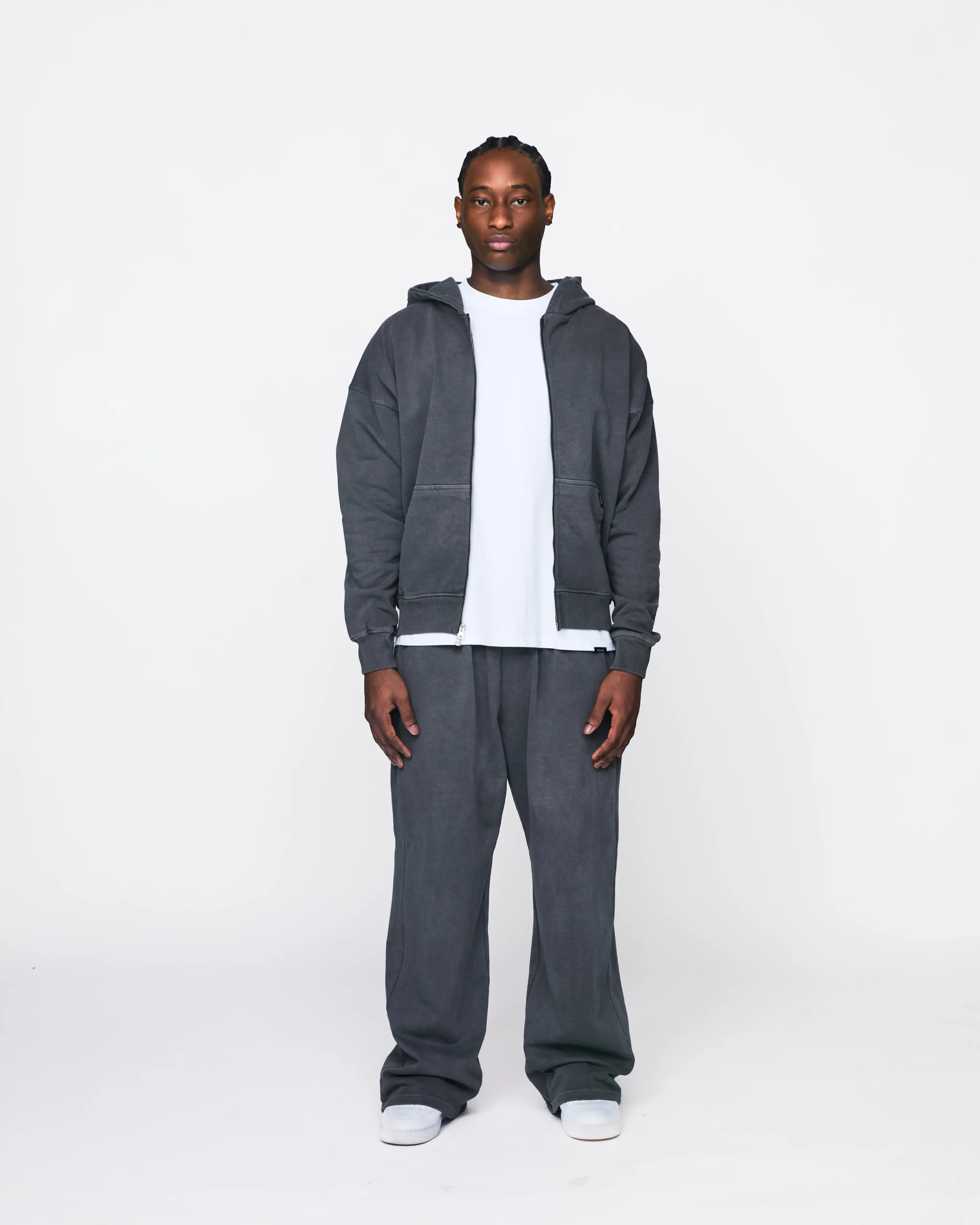 Drop Shoulder Zip Hoodie - Vintage Grey