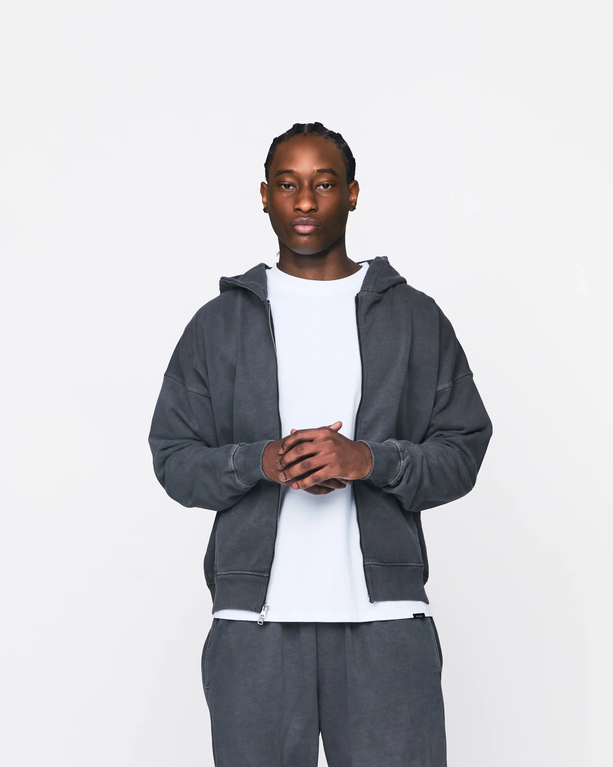 Drop Shoulder Zip Hoodie - Vintage Grey