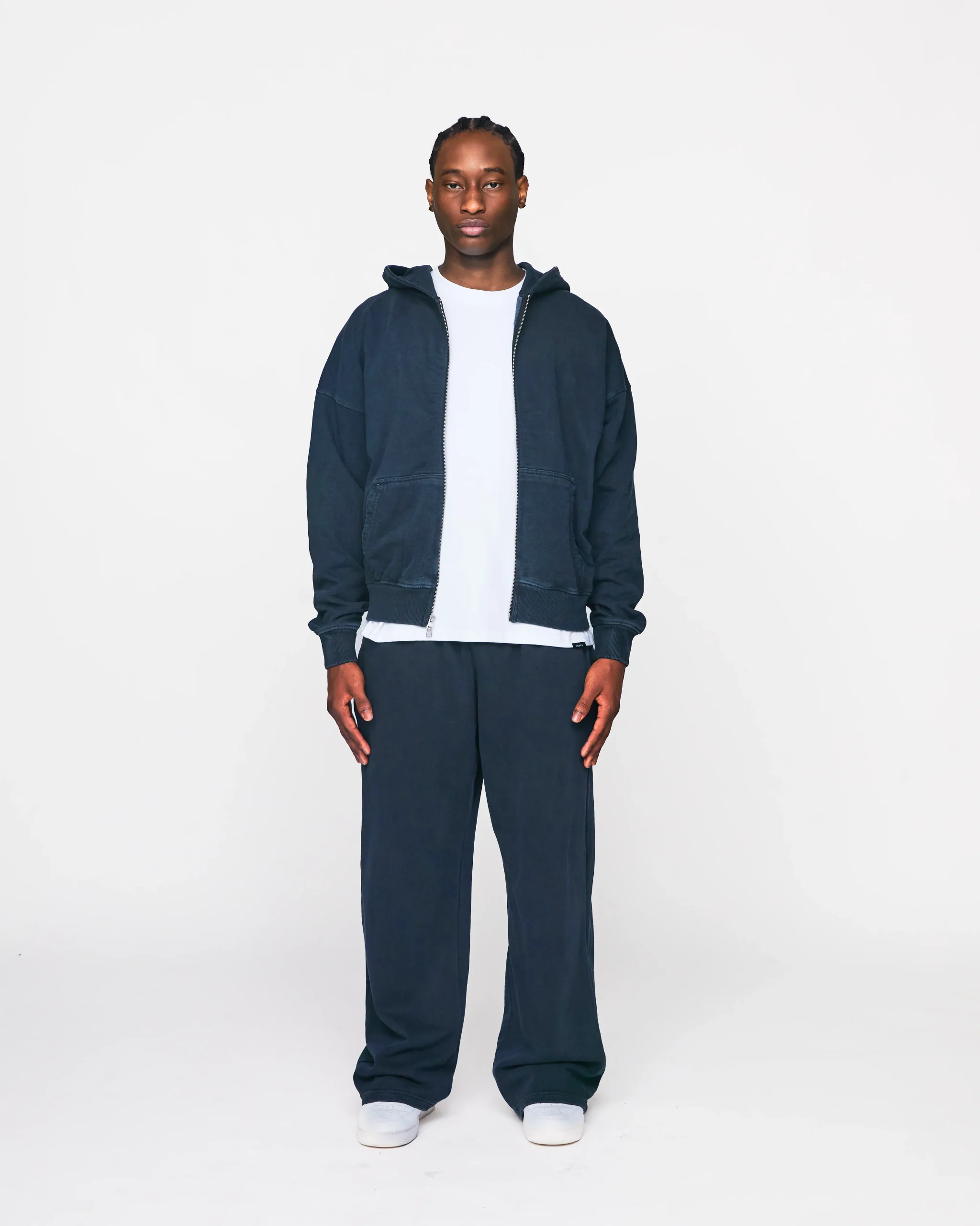 Drop Shoulder Zip Hoodie - Vintage Navy