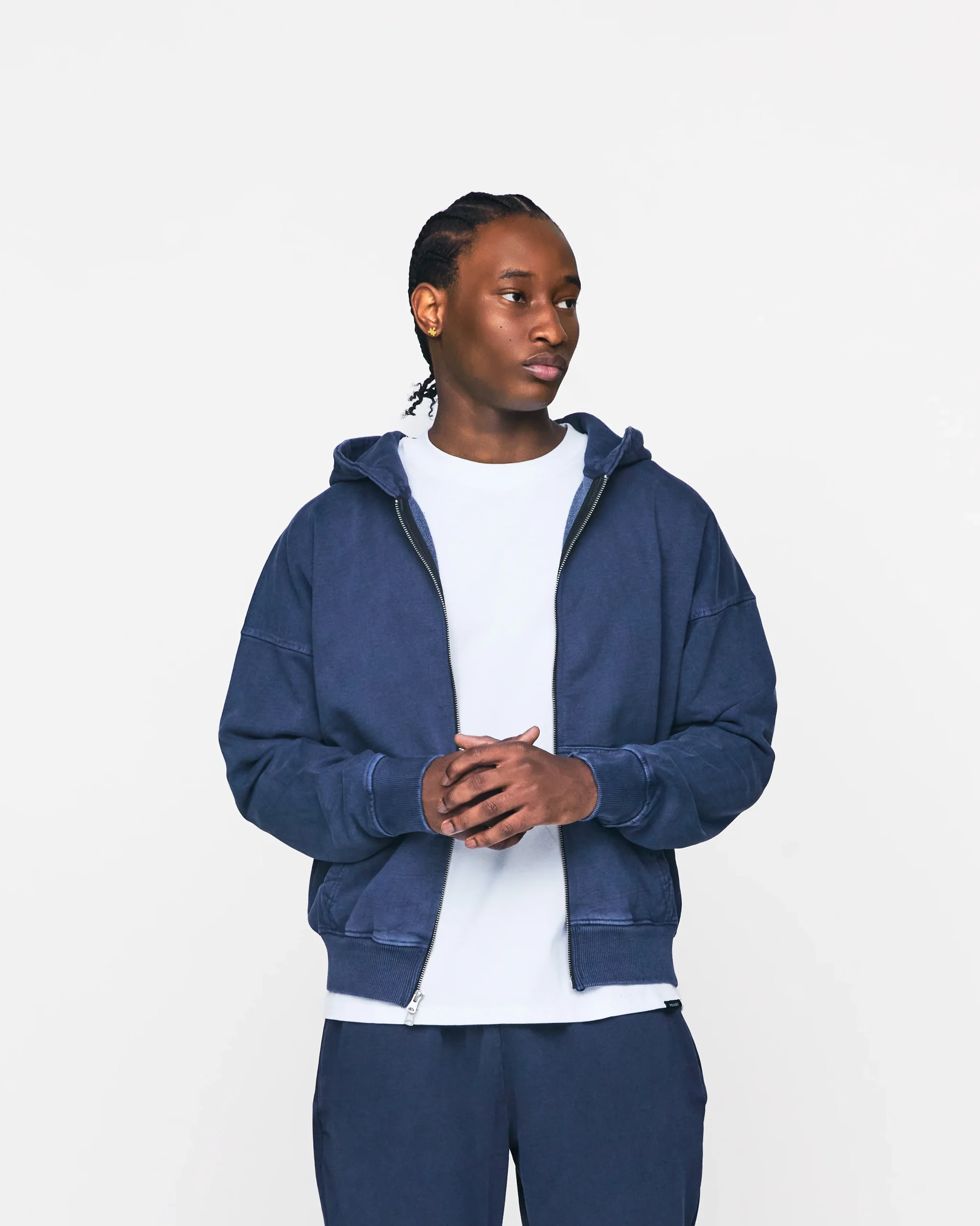Drop Shoulder Zip Hoodie - Vintage Navy