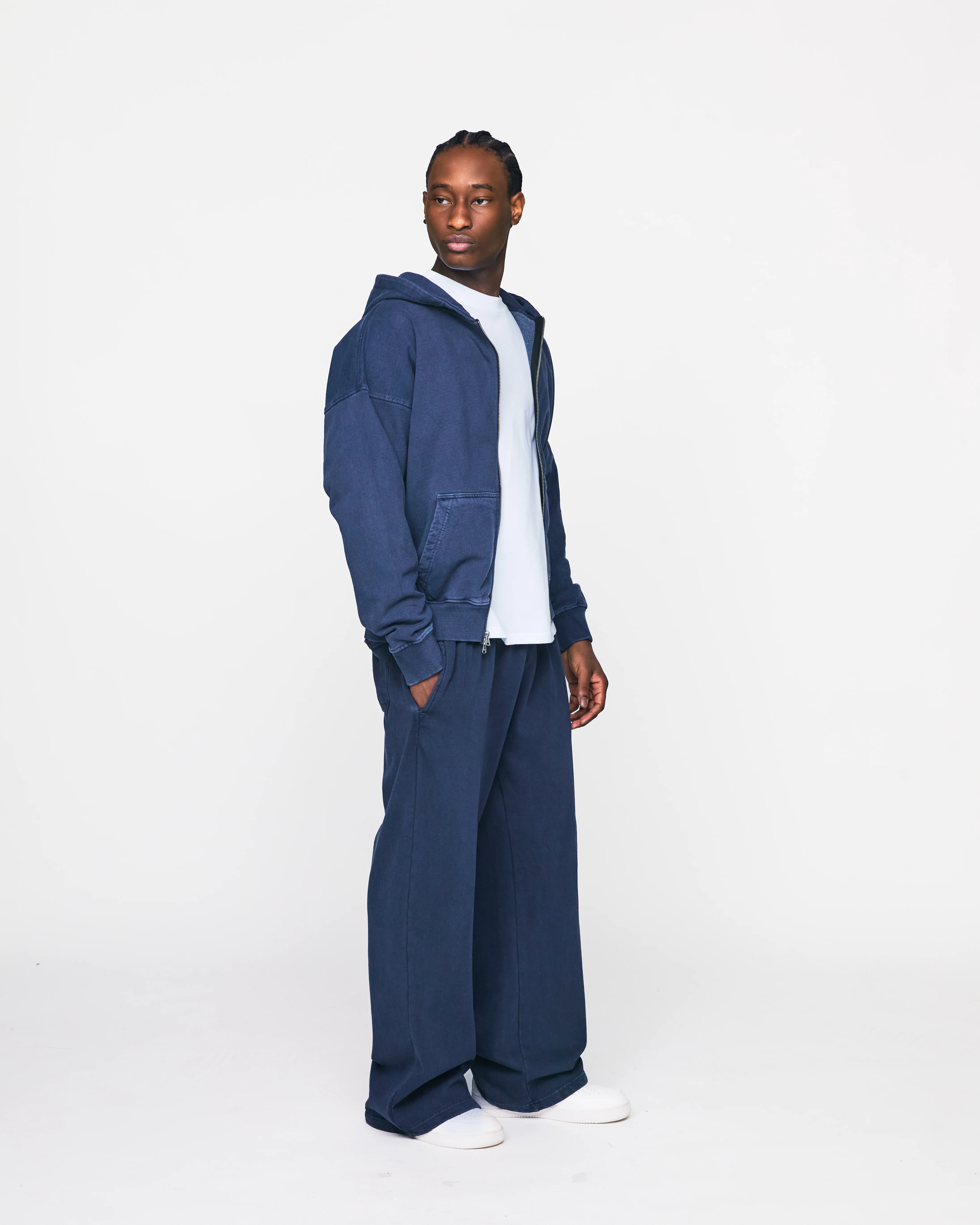 Drop Shoulder Zip Hoodie - Vintage Navy