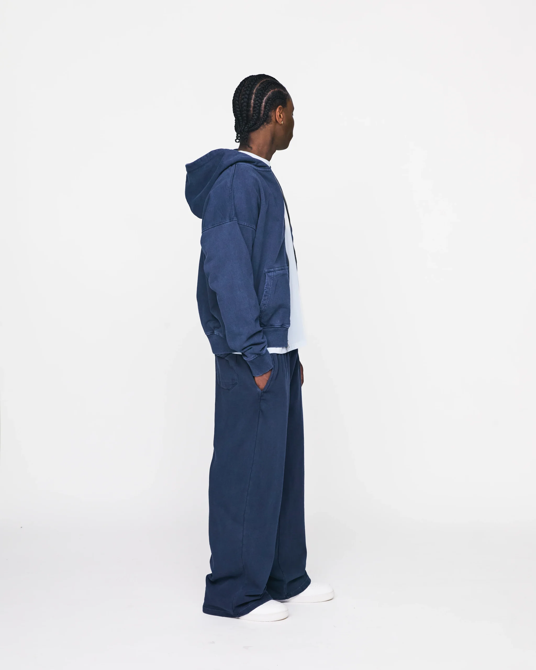 Drop Shoulder Zip Hoodie - Vintage Navy