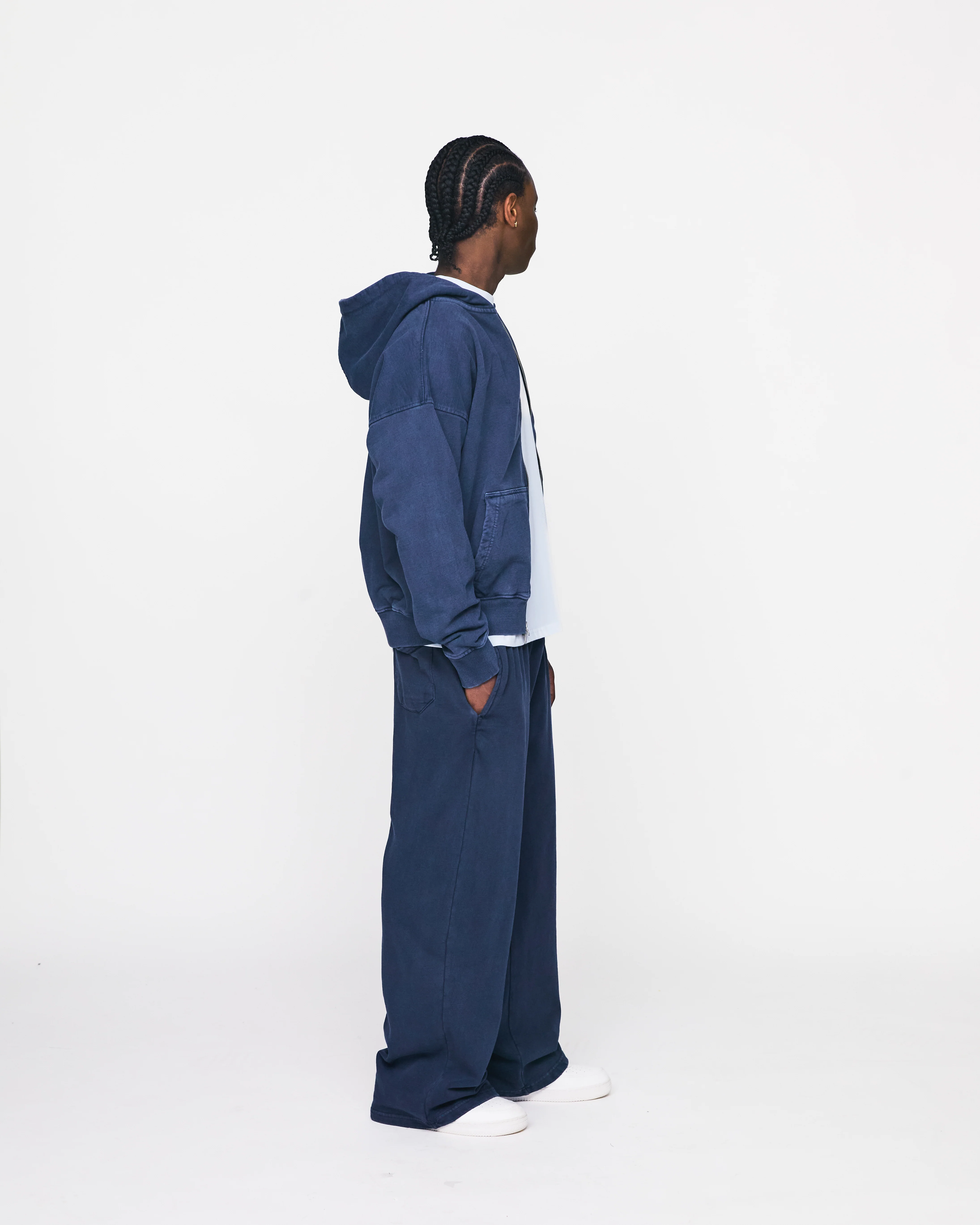 Drop Shoulder Zip Hoodie - Vintage Navy