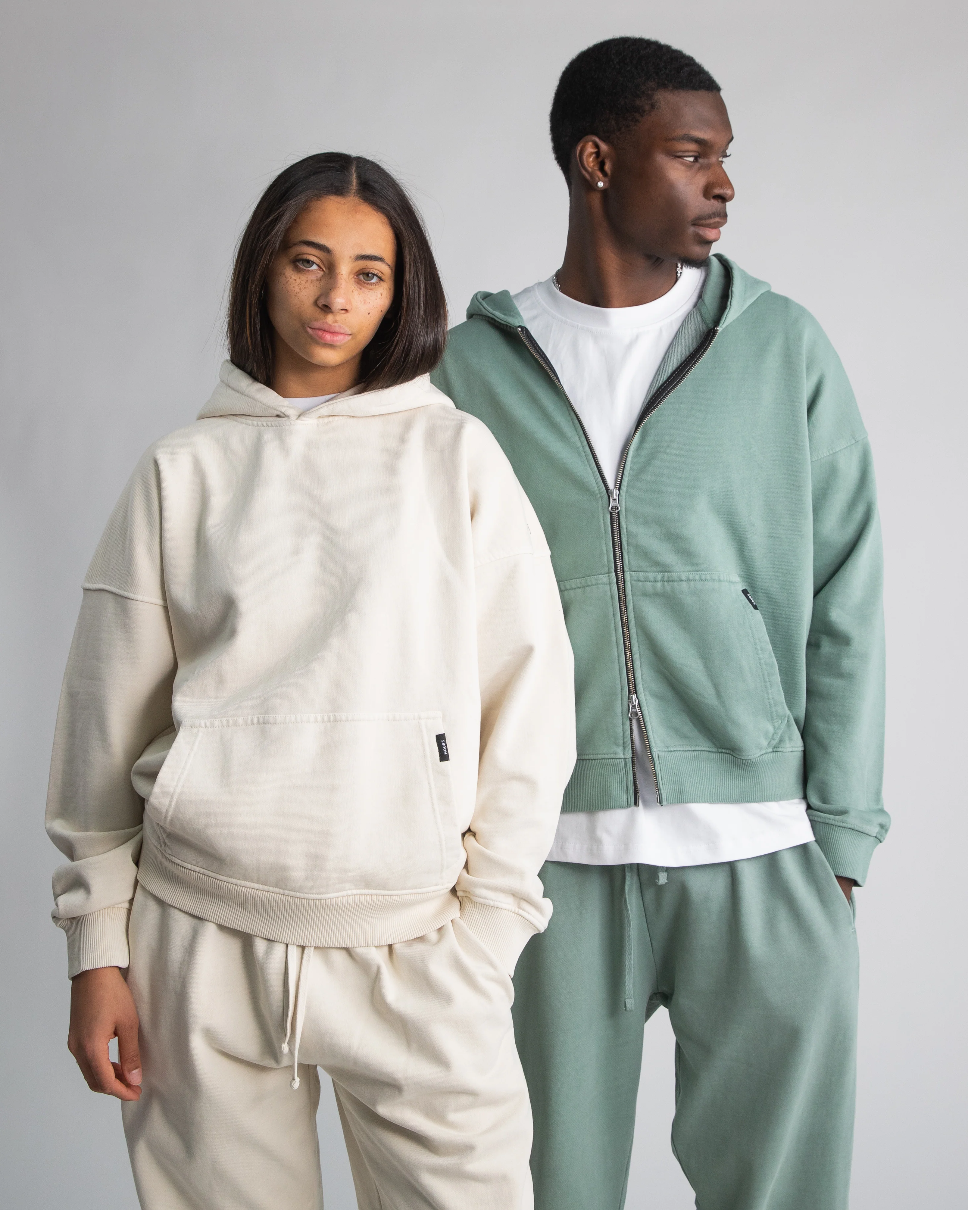 Drop Shoulder Zip Hoodie - Vintage Sage