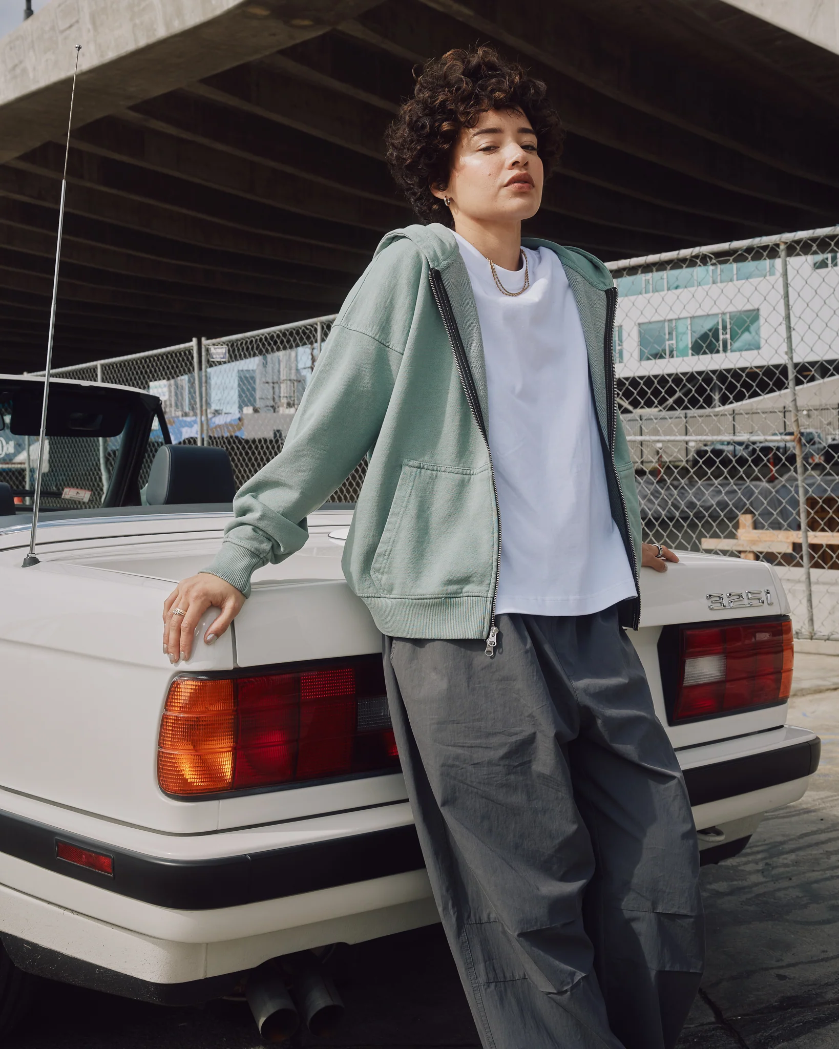 Drop Shoulder Zip Hoodie - Vintage Sage