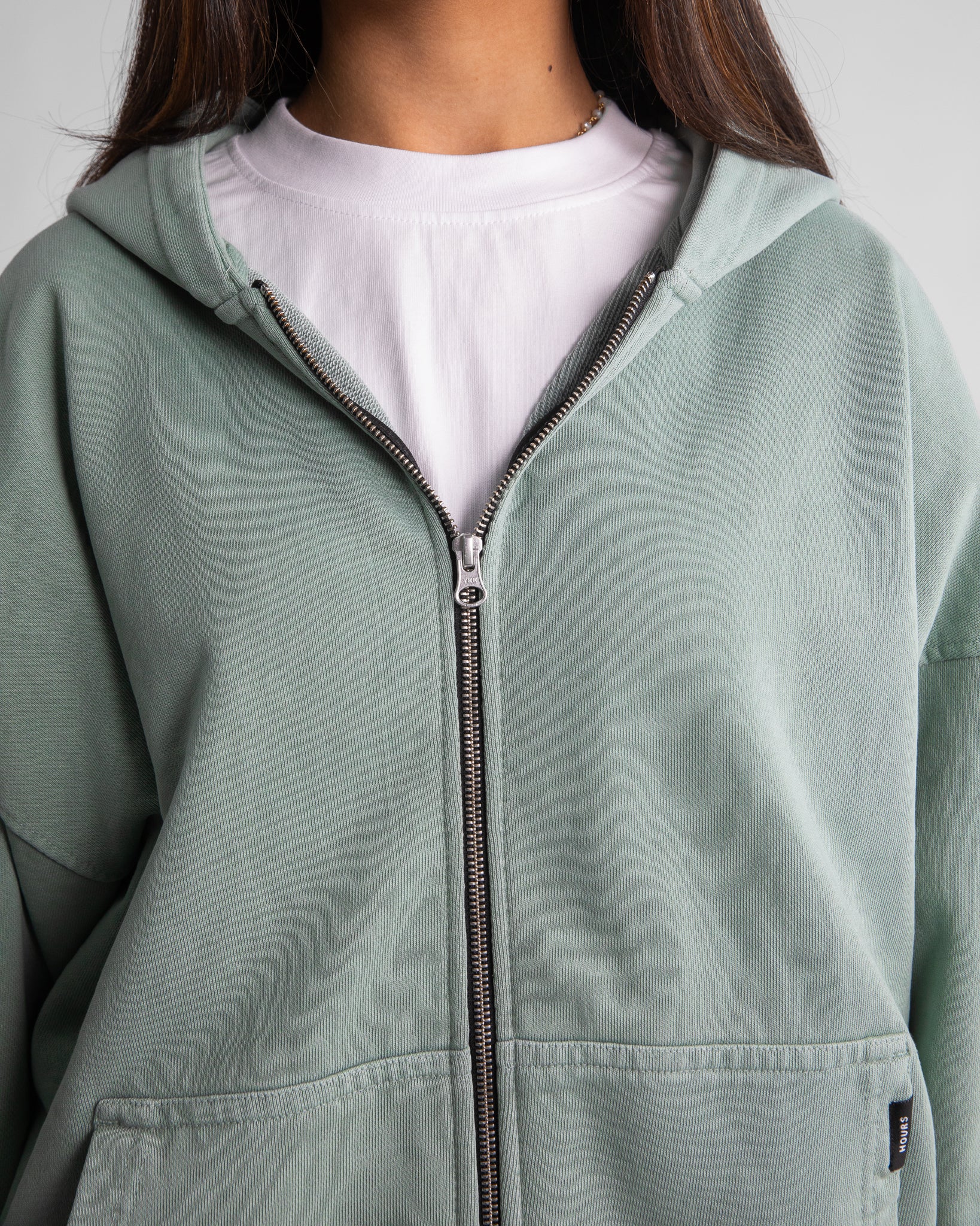 Drop Shoulder Zip Hoodie - Vintage Sage