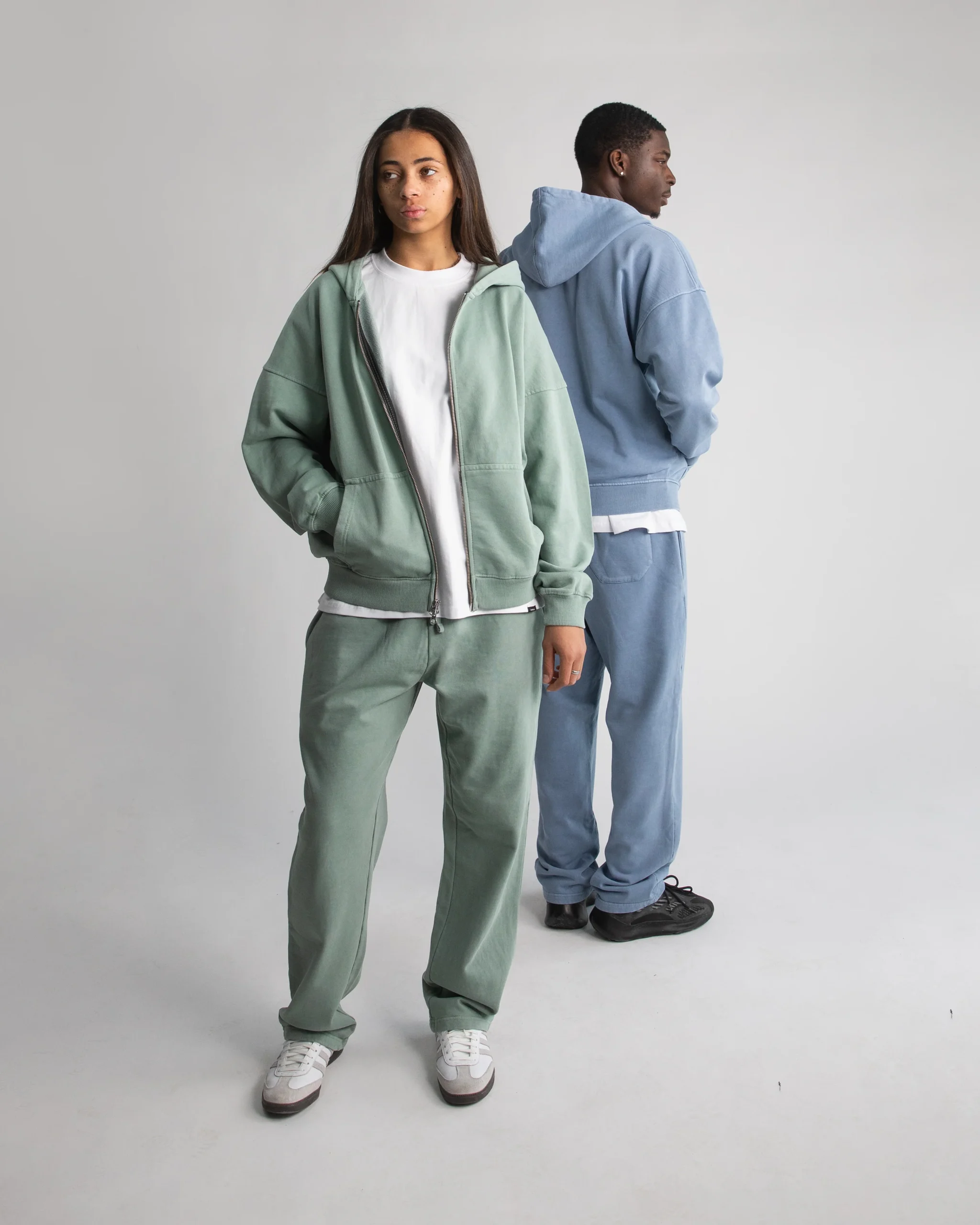 Drop Shoulder Zip Hoodie - Vintage Sage