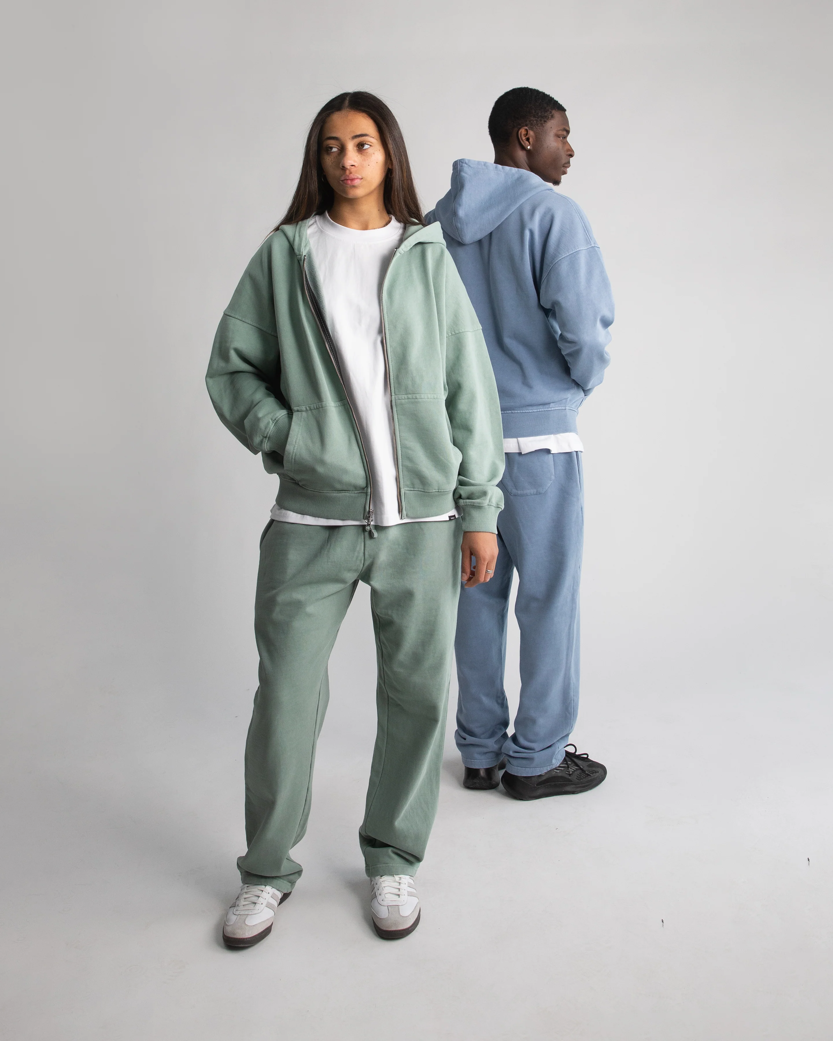 Drop Shoulder Zip Hoodie - Vintage Sage