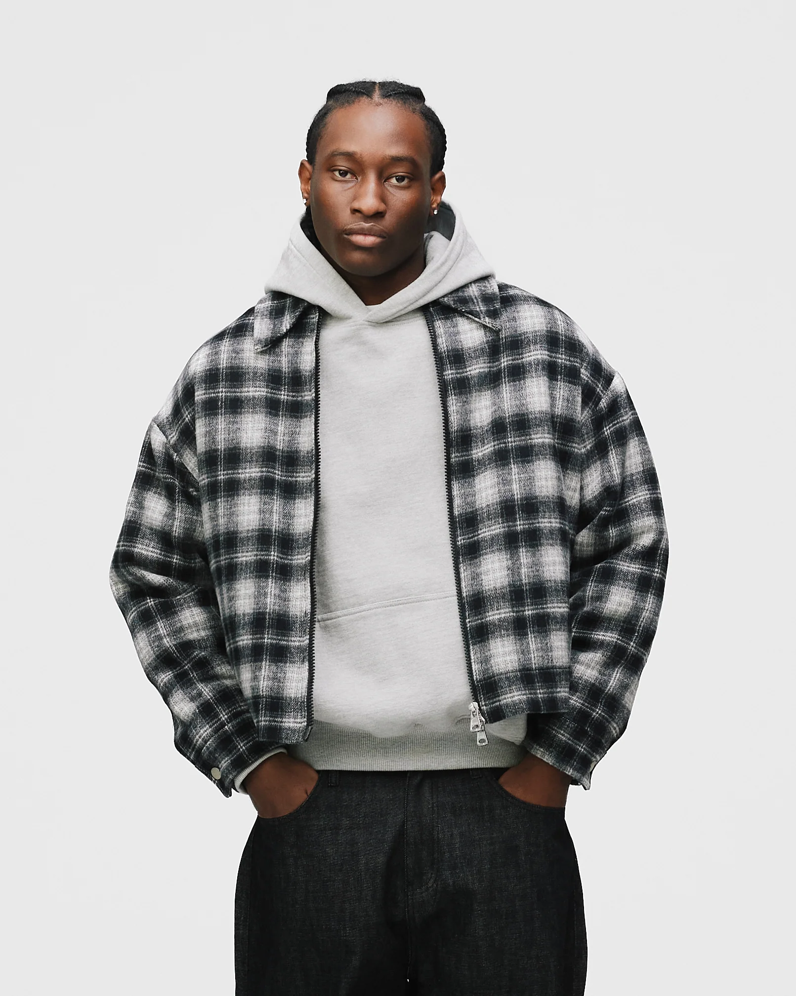 Flannel Zip Overshirt - Black