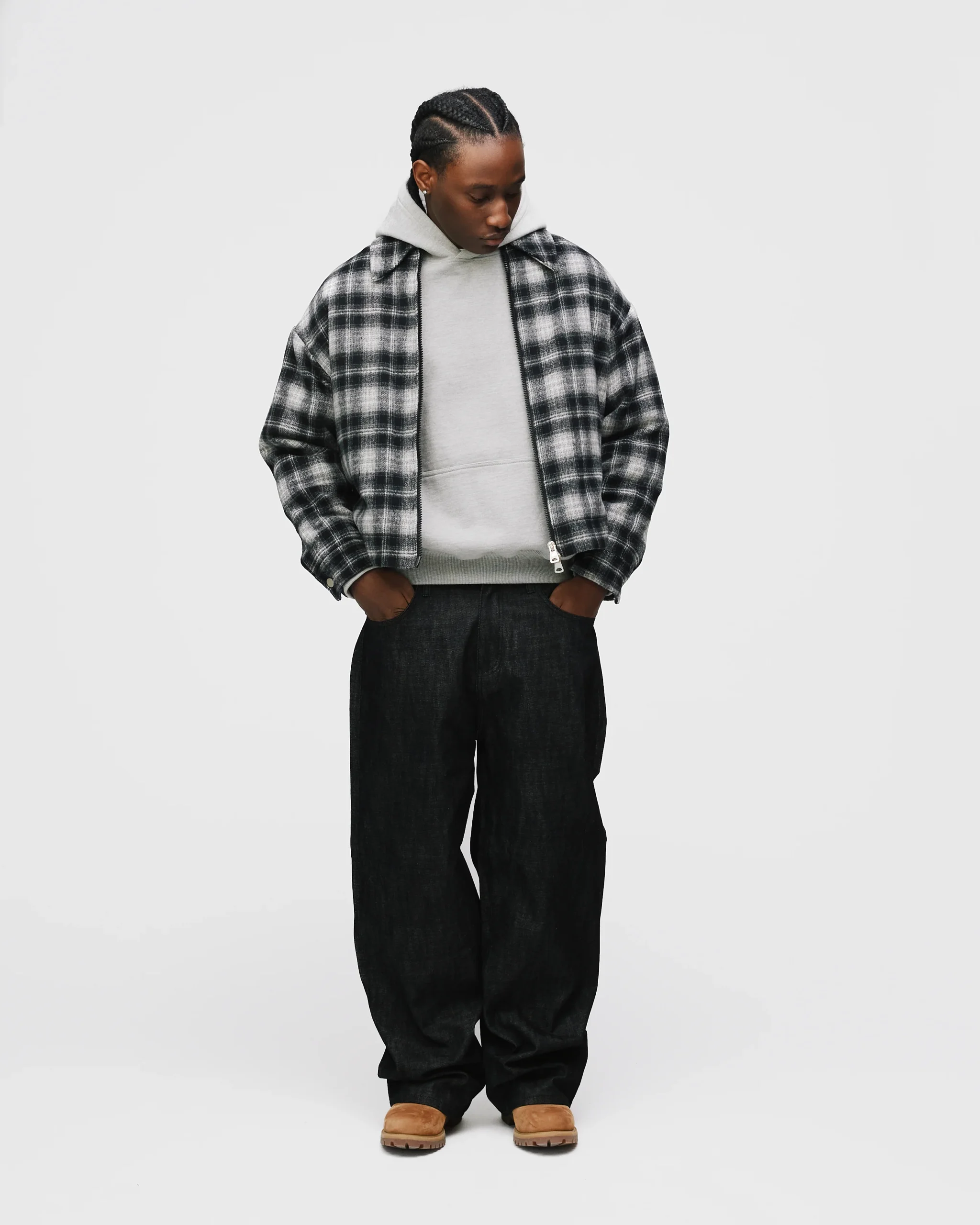 Flannel Zip Overshirt - Black