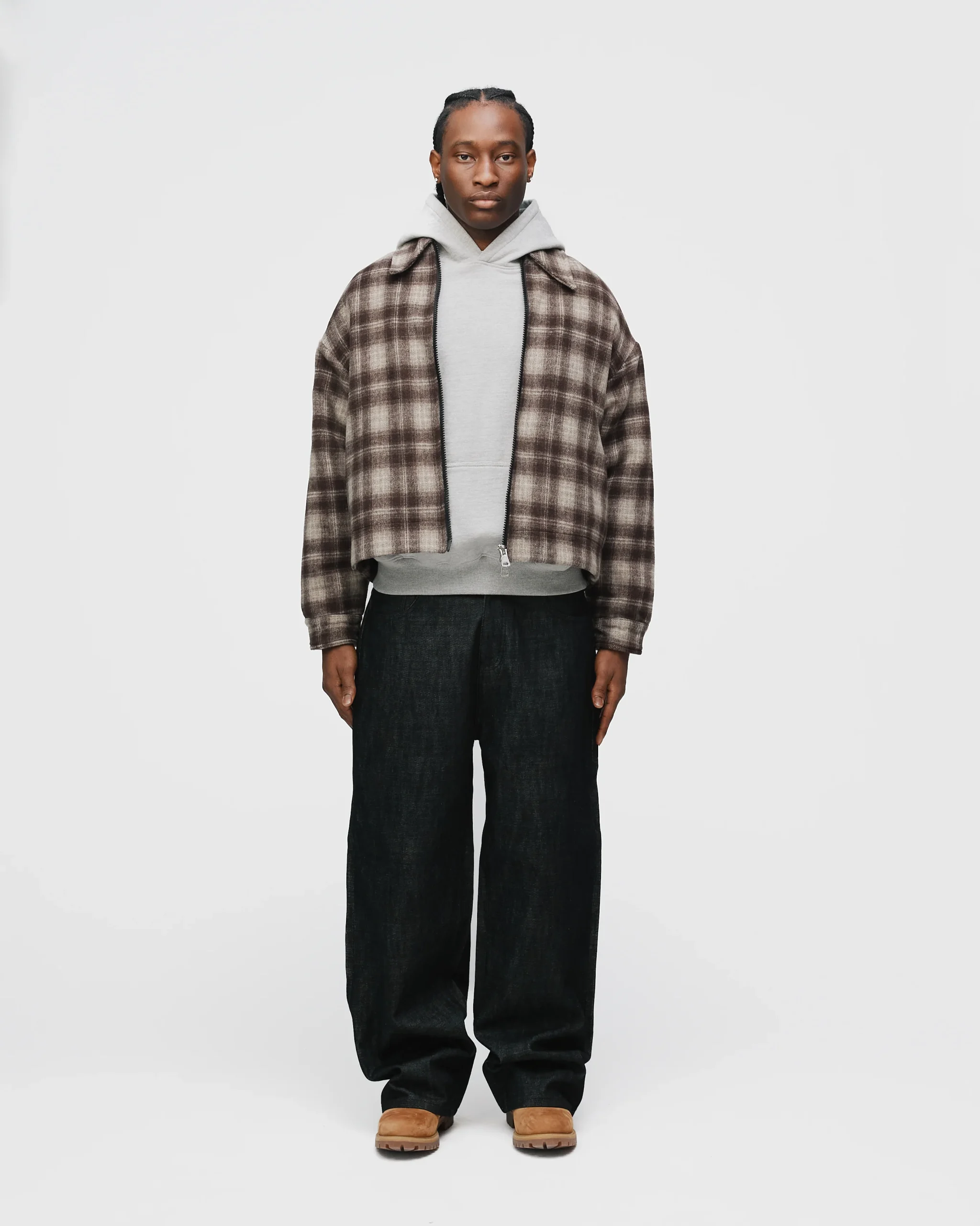 Flannel Zip Overshirt - Brown