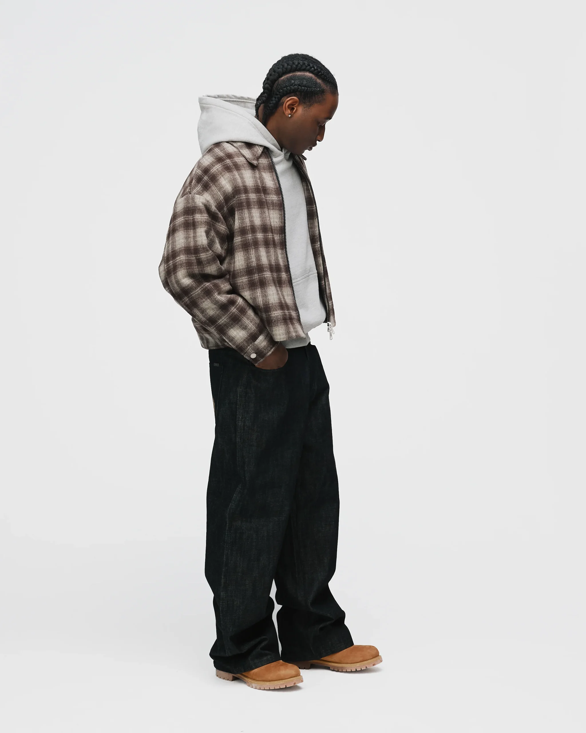 Flannel Zip Overshirt - Brown