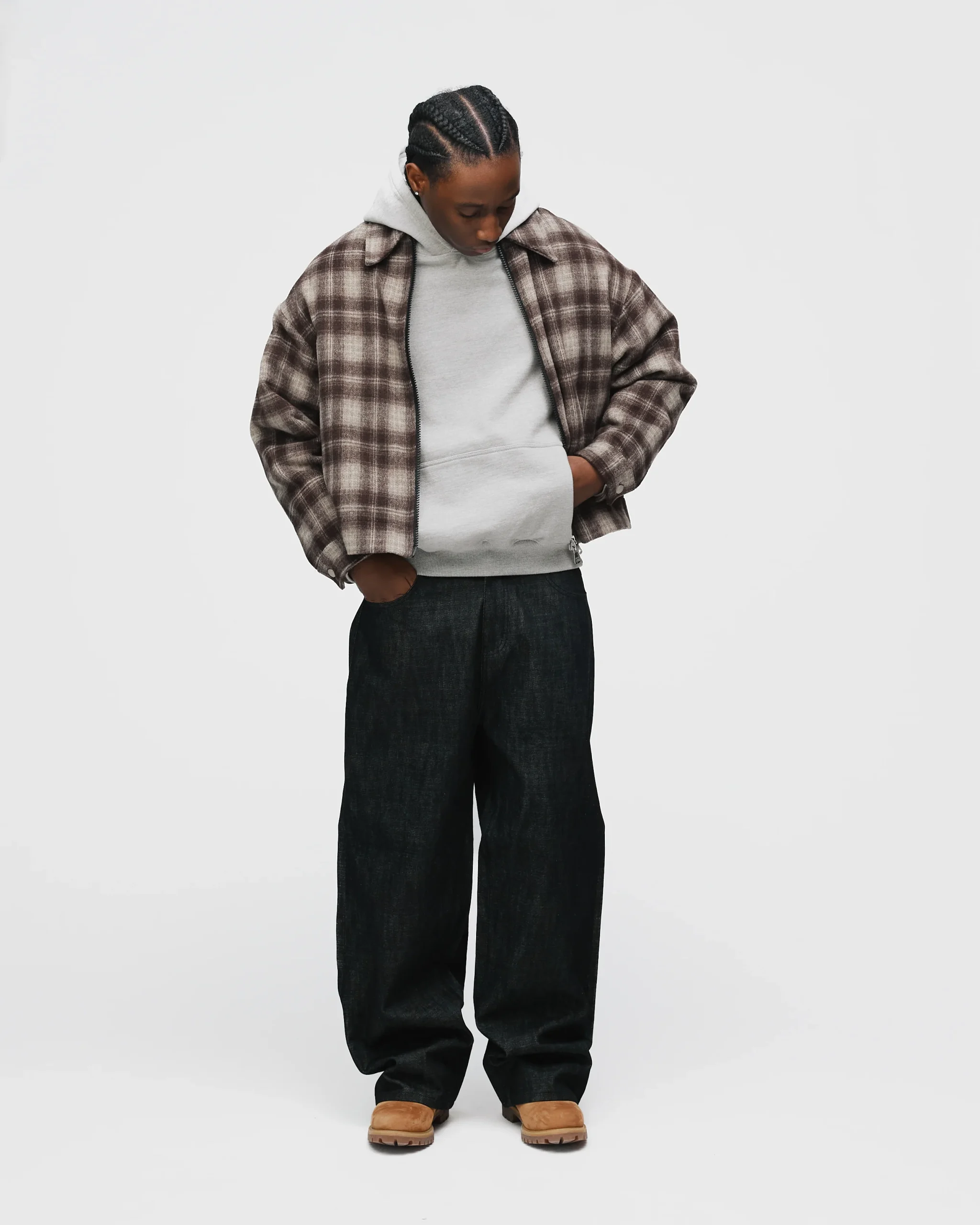 Flannel Zip Overshirt - Brown