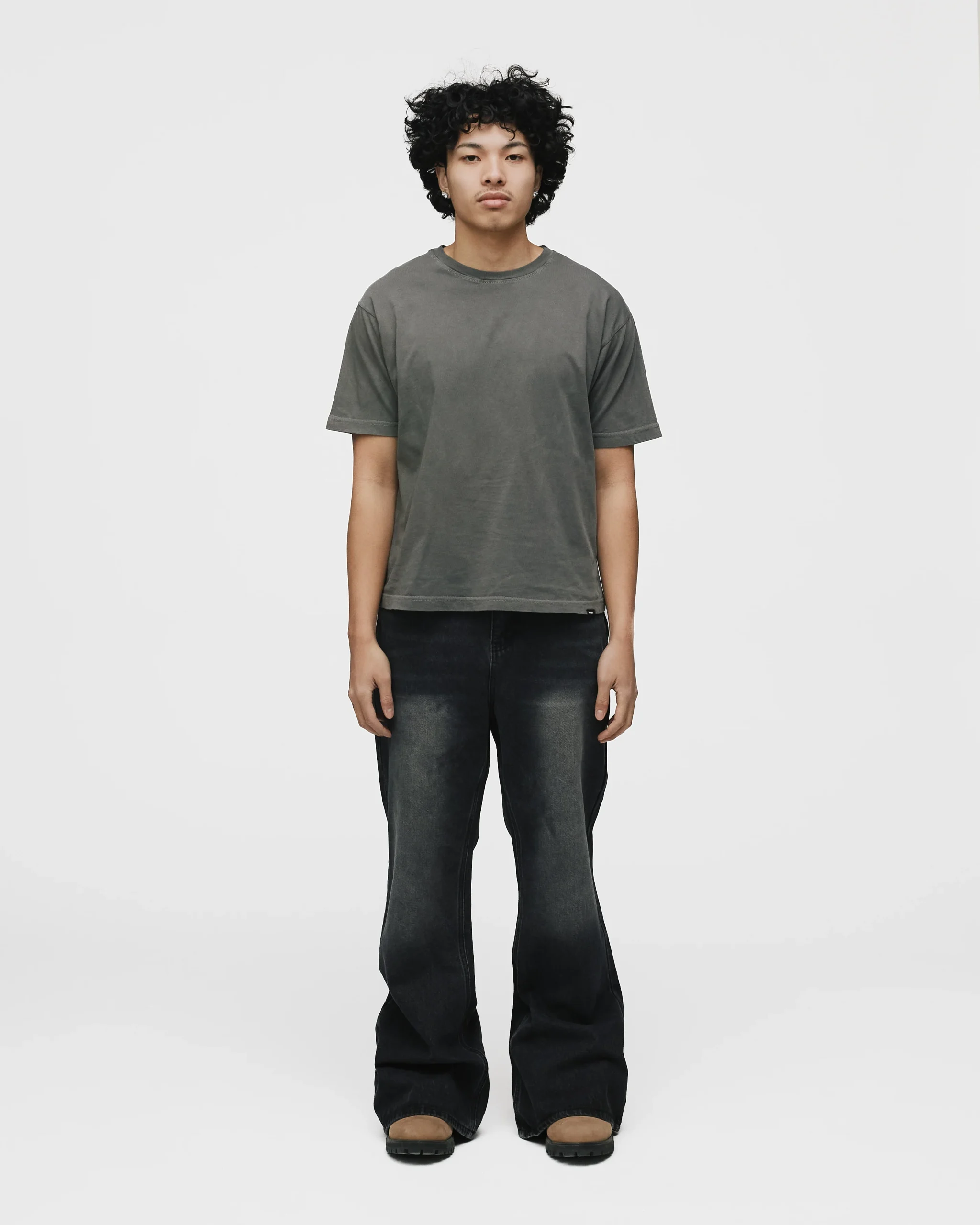 Flare Denim Pants - Washed Black
