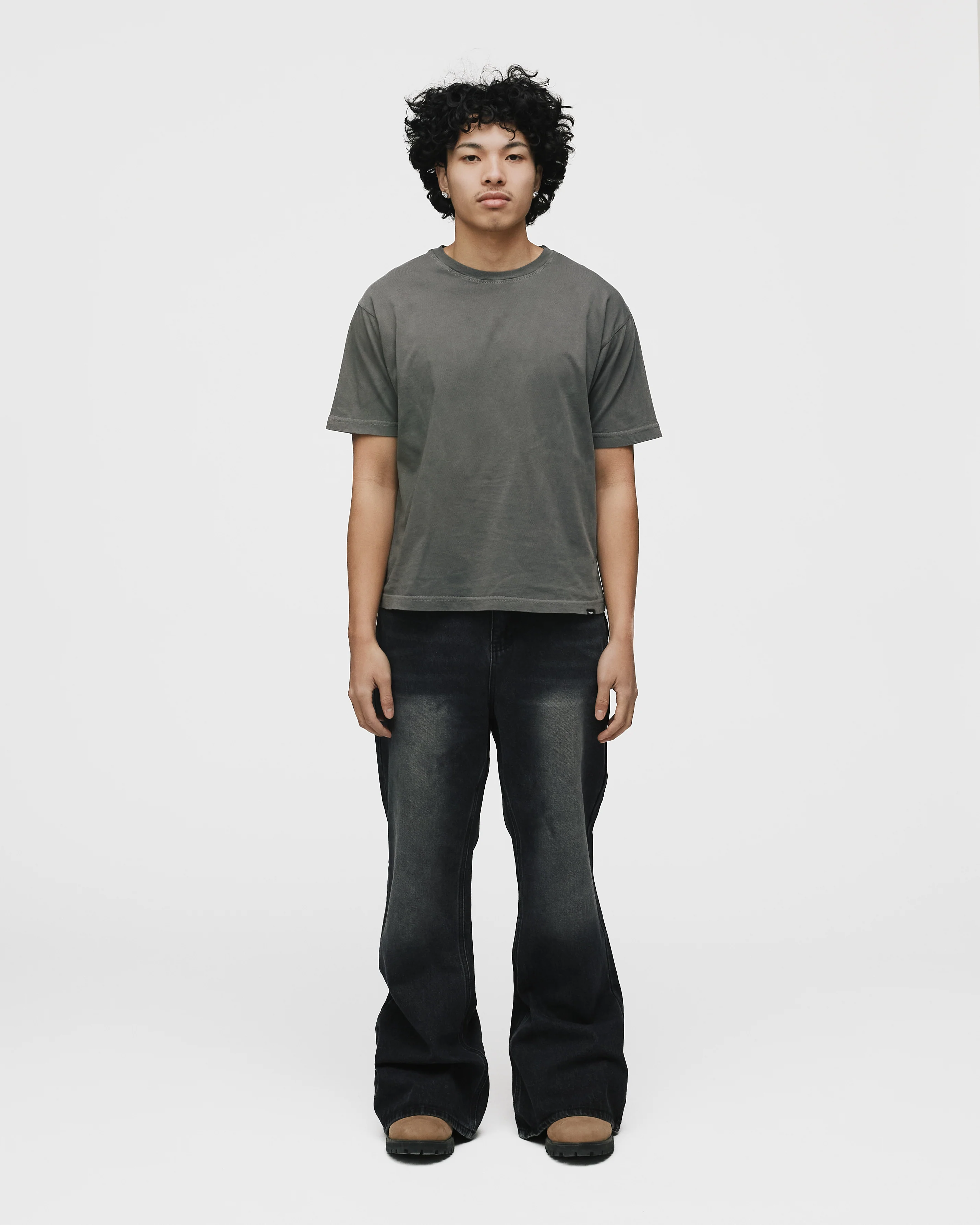 Flare Denim Pants - Washed Black