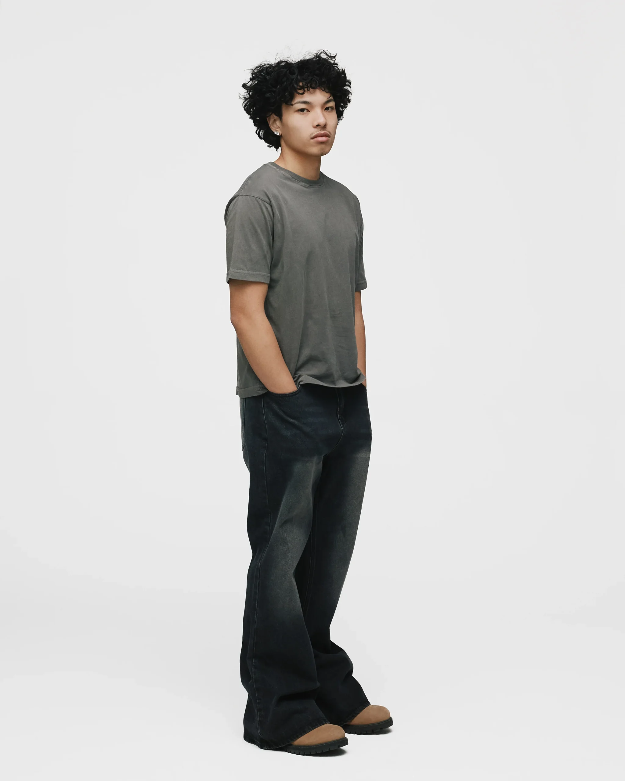 Flare Denim Pants - Washed Black
