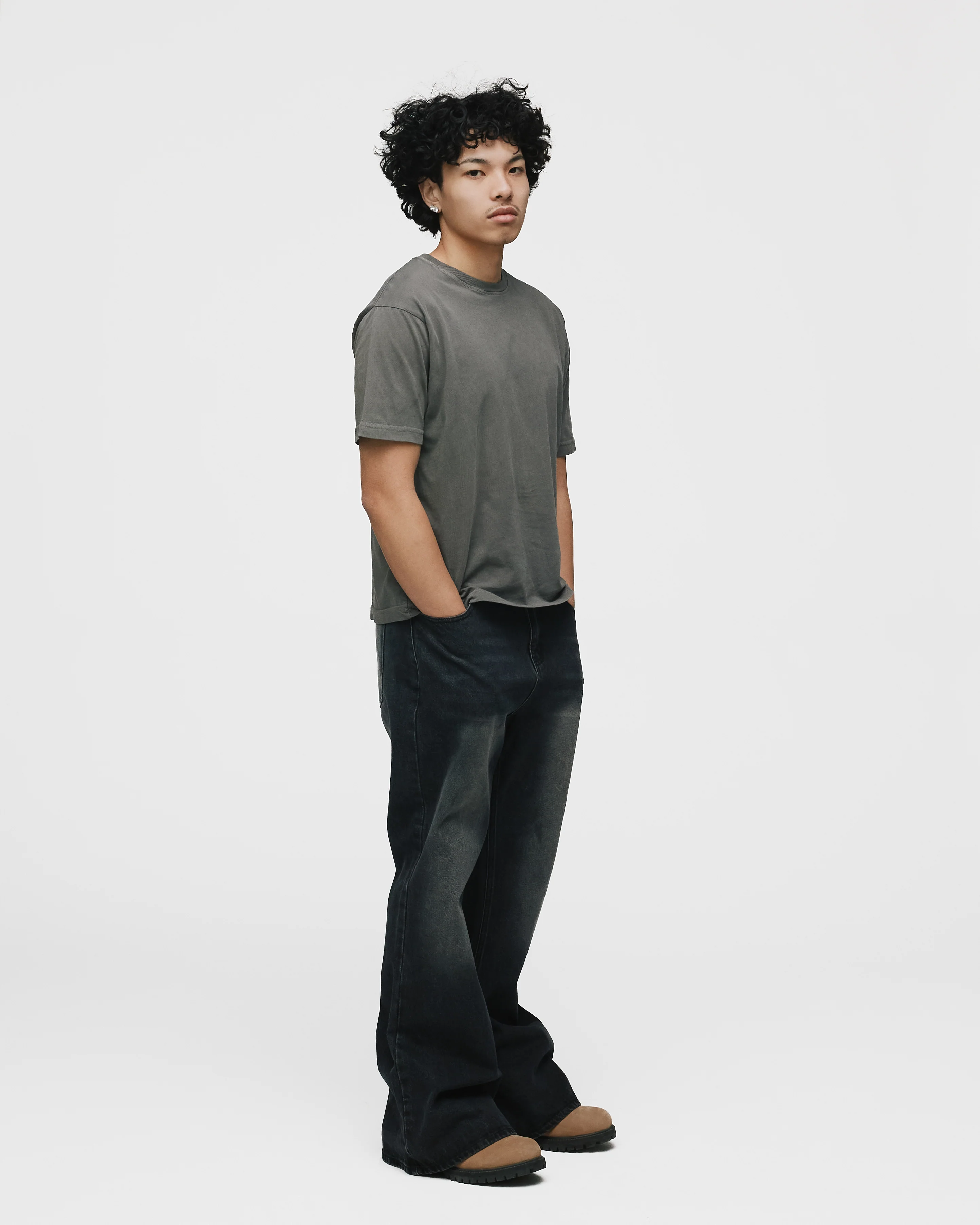 Flare Denim Pants - Washed Black