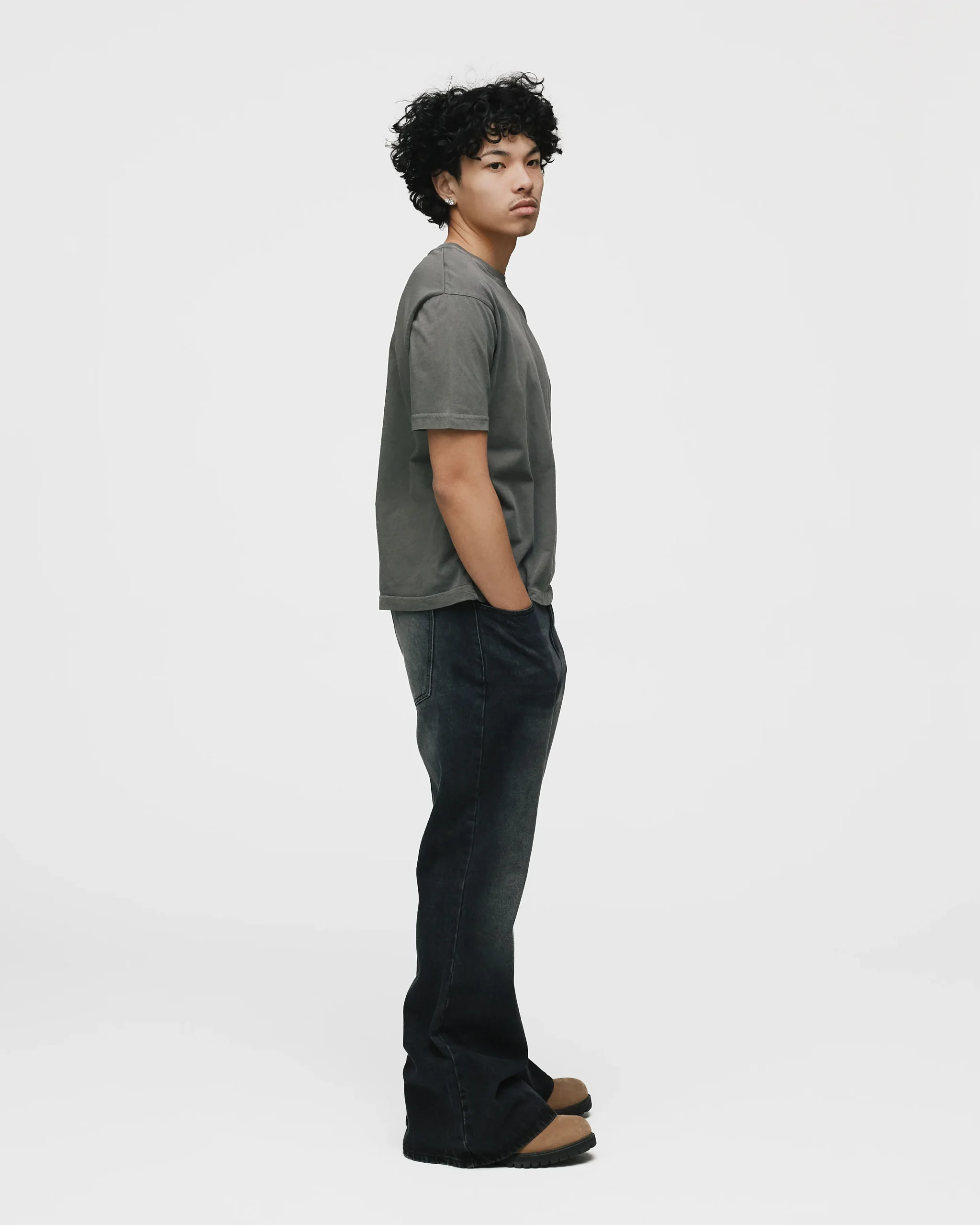 Flare Denim Pants - Washed Black