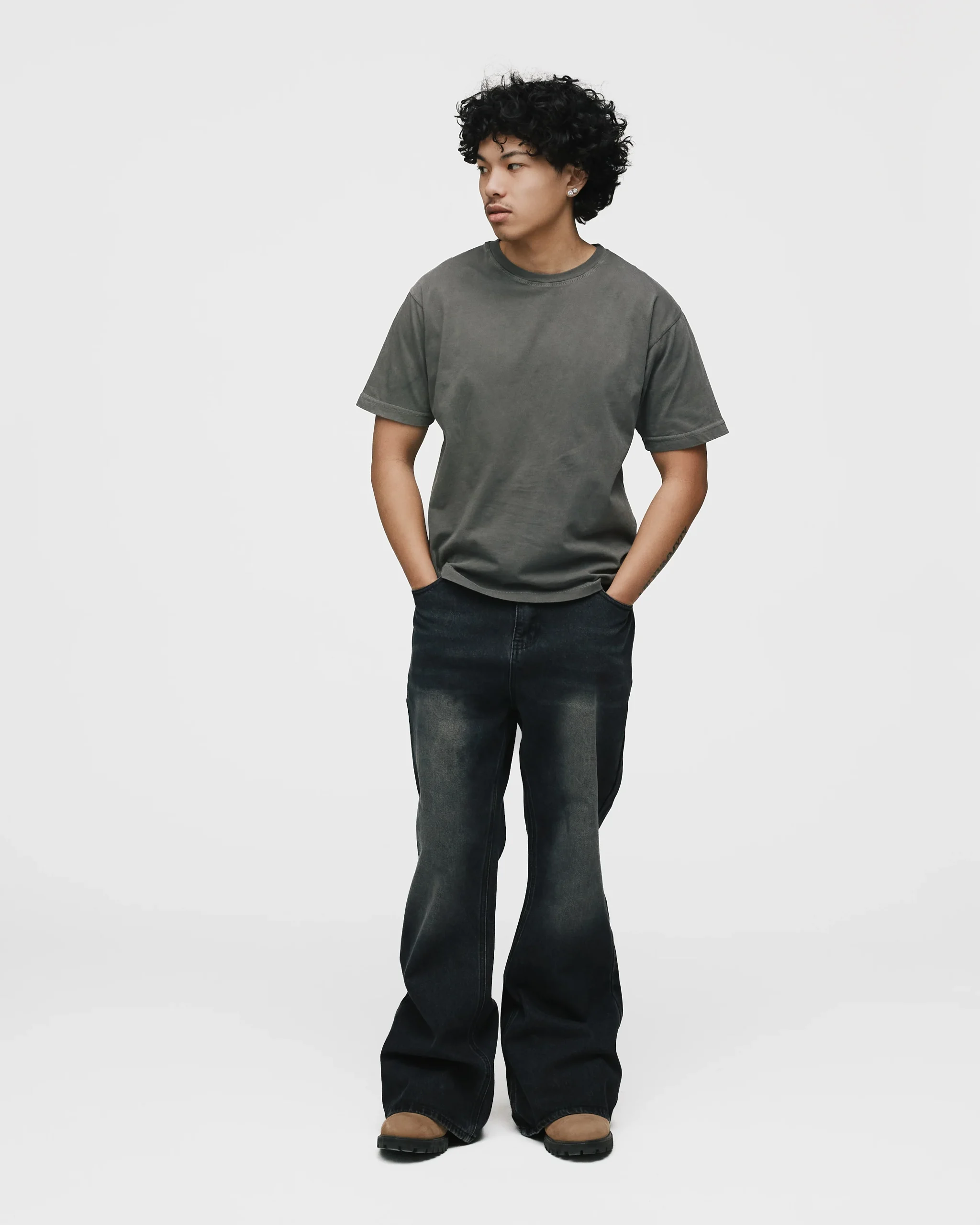 Flare Denim Pants - Washed Black