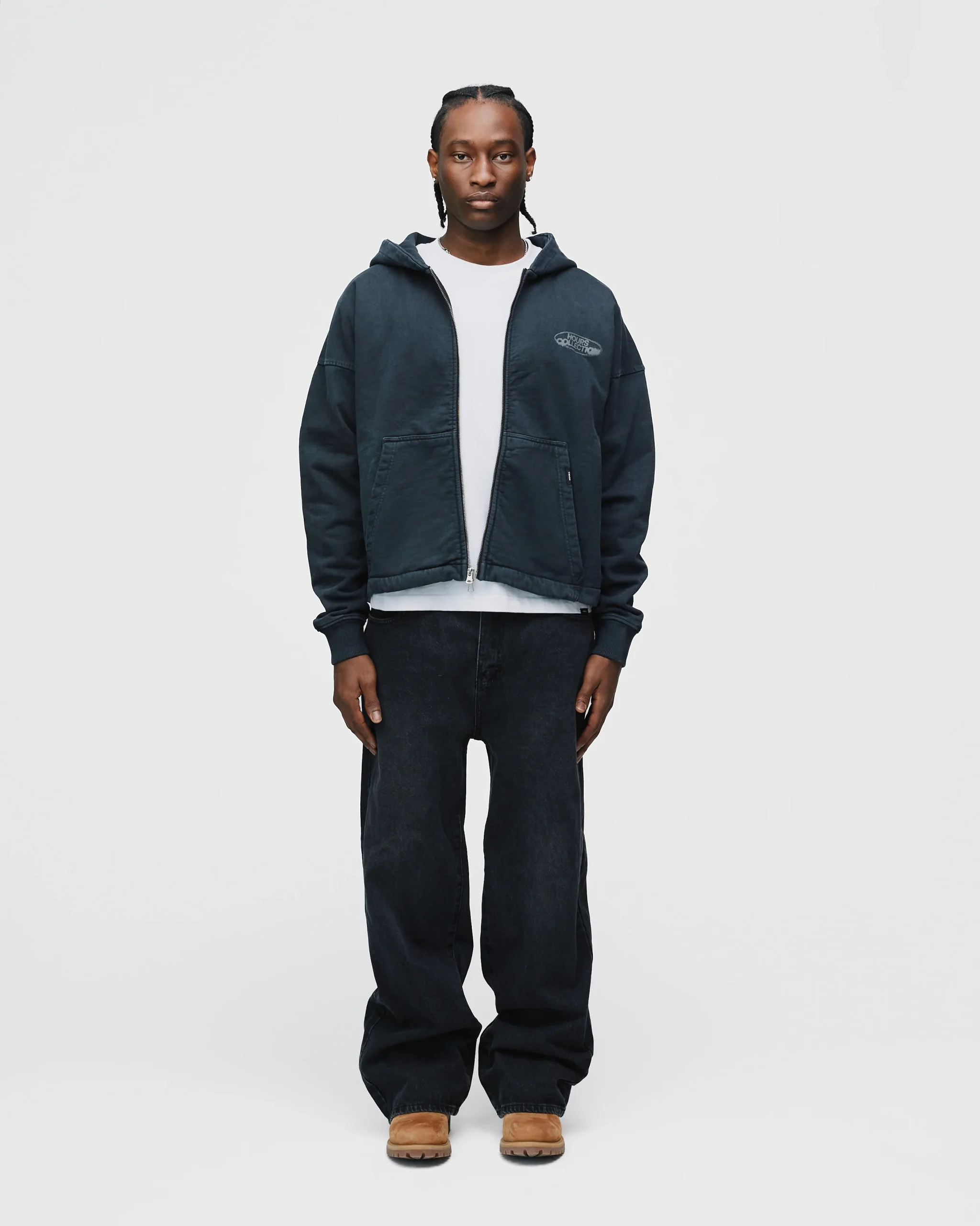 Mind Connection Cropped Zip Hoodie - Vintage Black