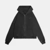 Mind Connection Cropped Zip Hoodie - Vintage Black