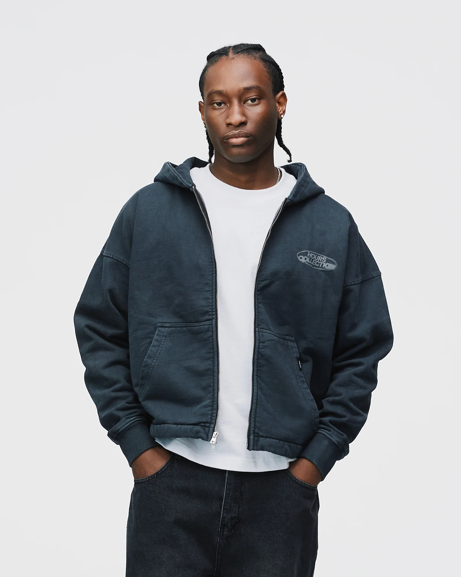 Mind Connection Cropped Zip Hoodie - Vintage Black