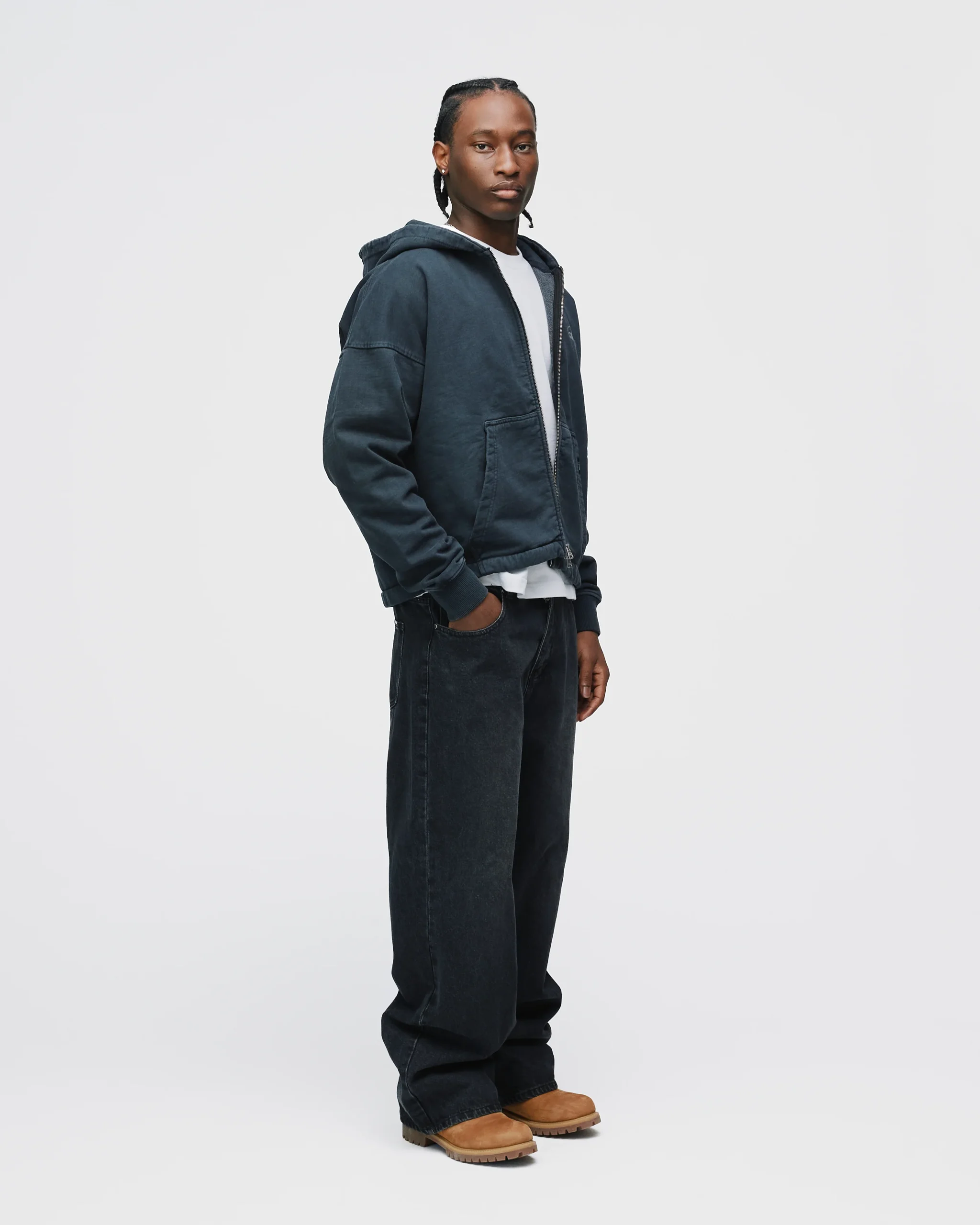 Mind Connection Cropped Zip Hoodie - Vintage Black