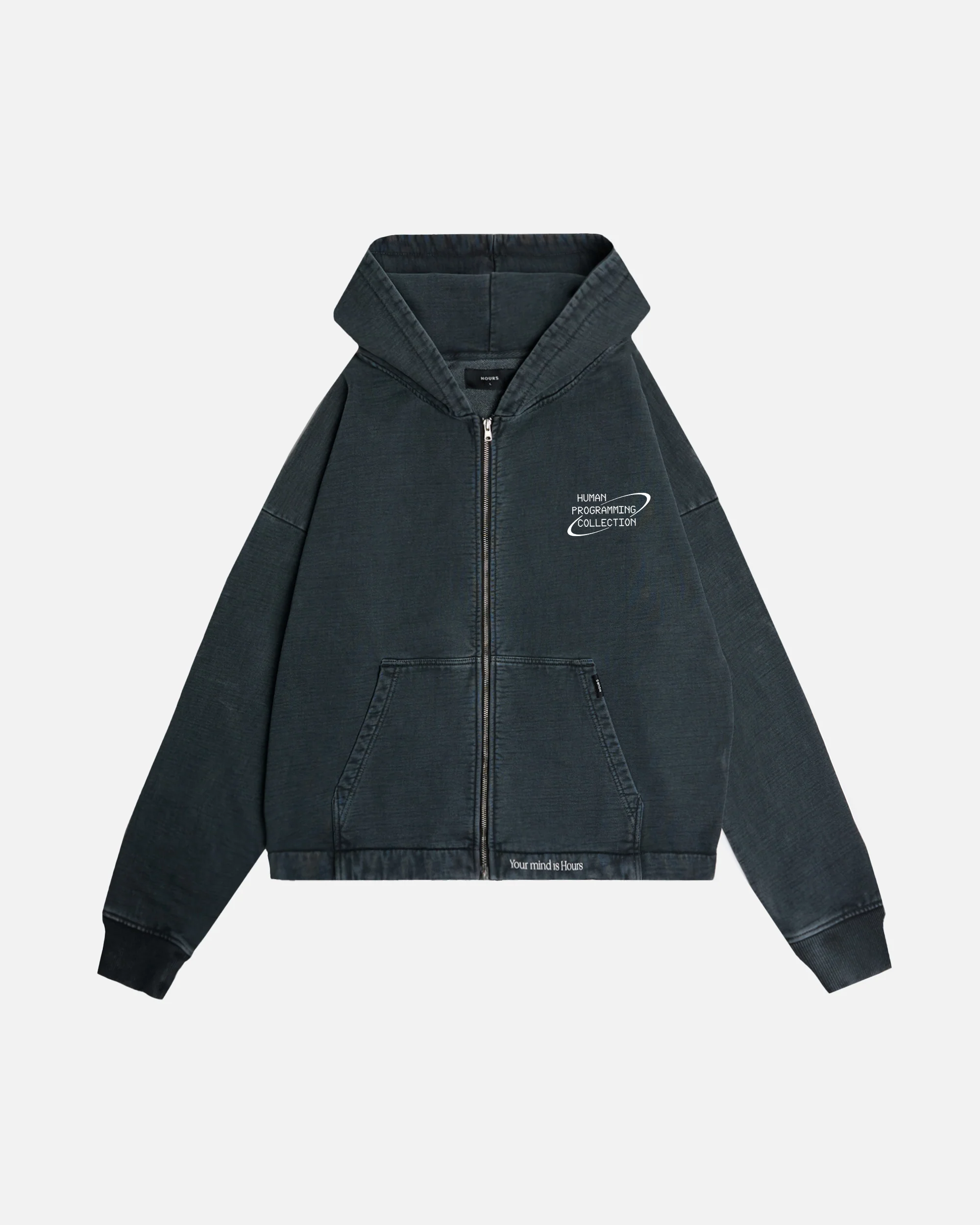 Mind is Hours Cropped Zip Hoodie - Vintage Black