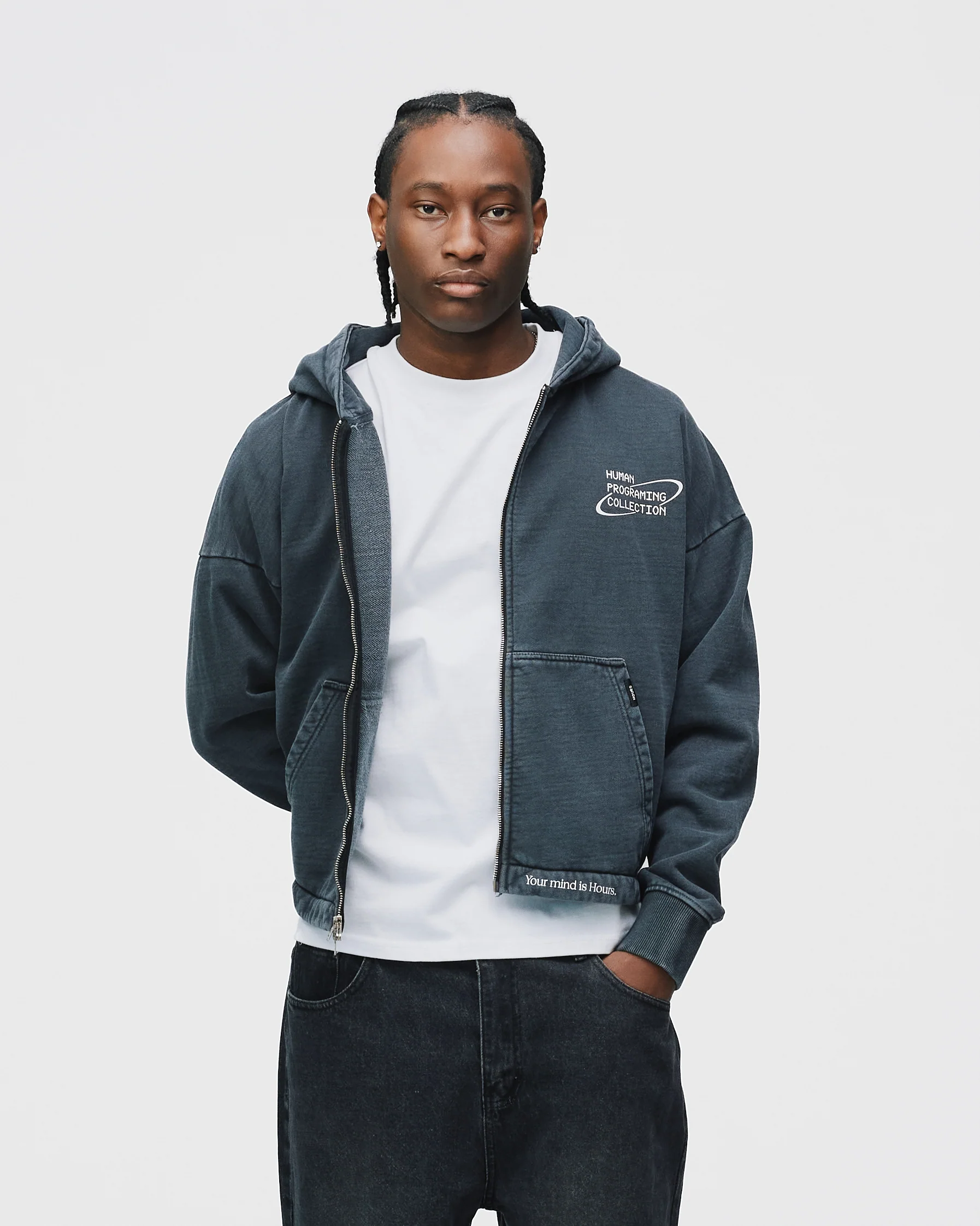 Mind is Hours Cropped Zip Hoodie - Vintage Black