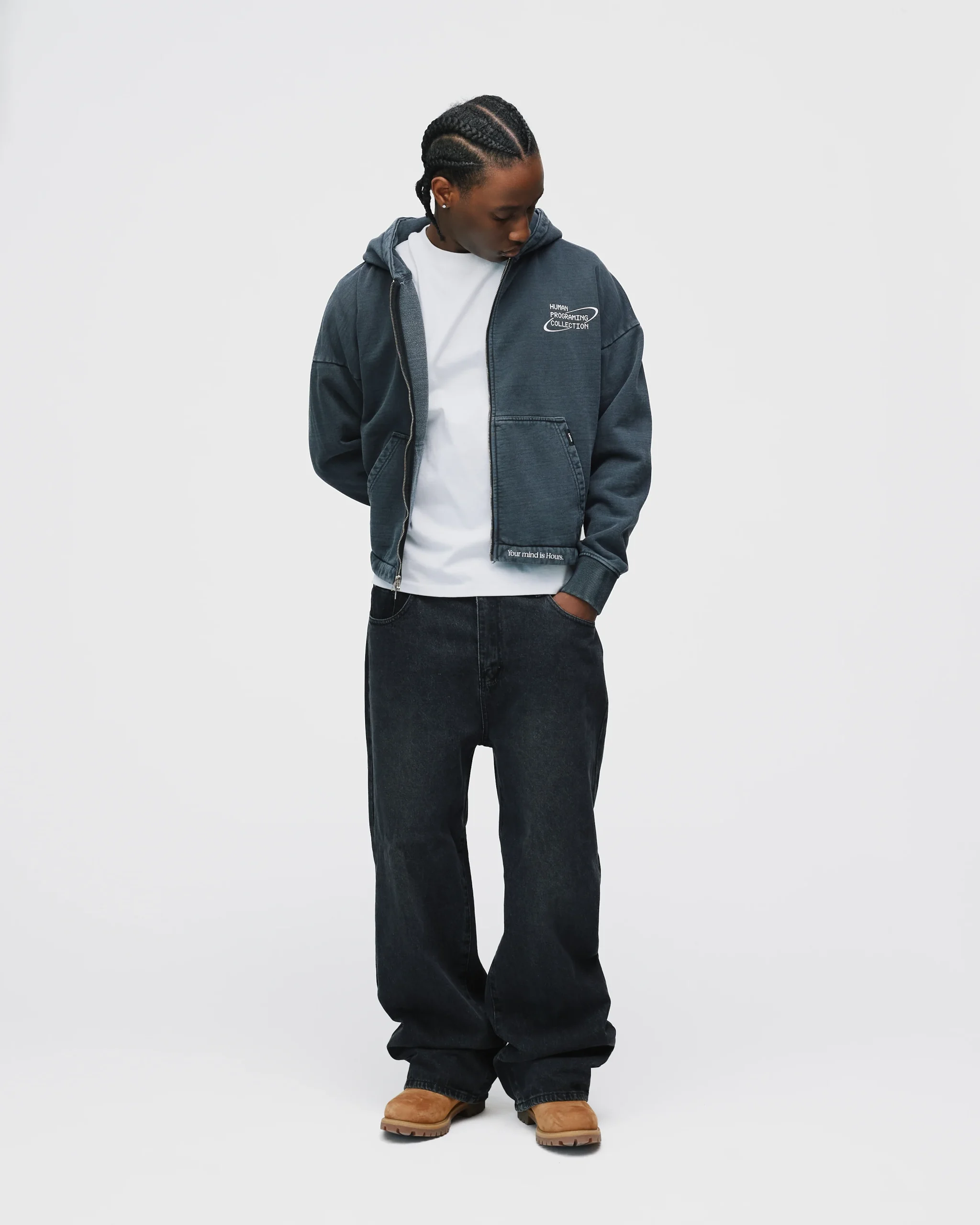 Mind is Hours Cropped Zip Hoodie - Vintage Black