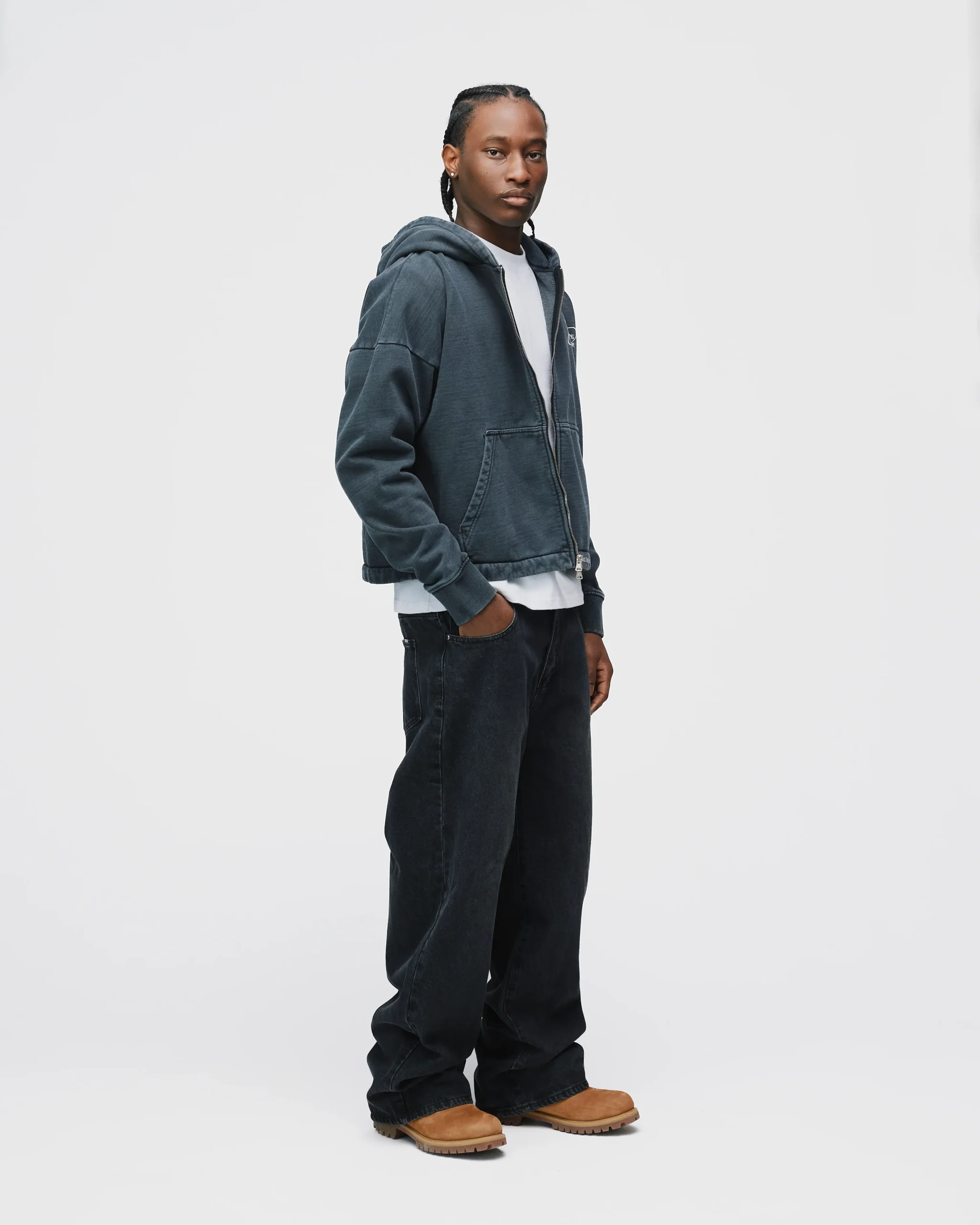 Mind is Hours Cropped Zip Hoodie - Vintage Black