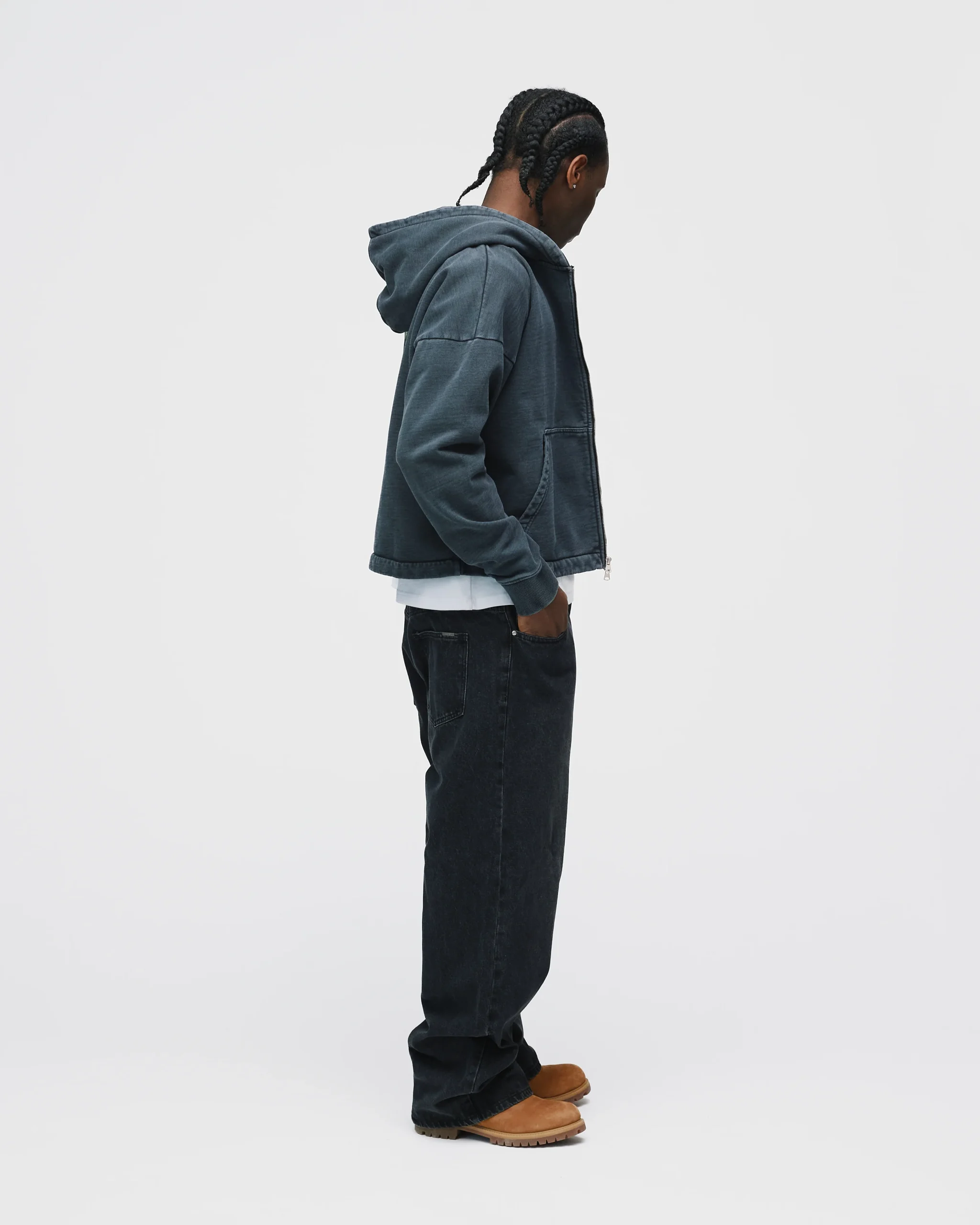 Mind is Hours Cropped Zip Hoodie - Vintage Black