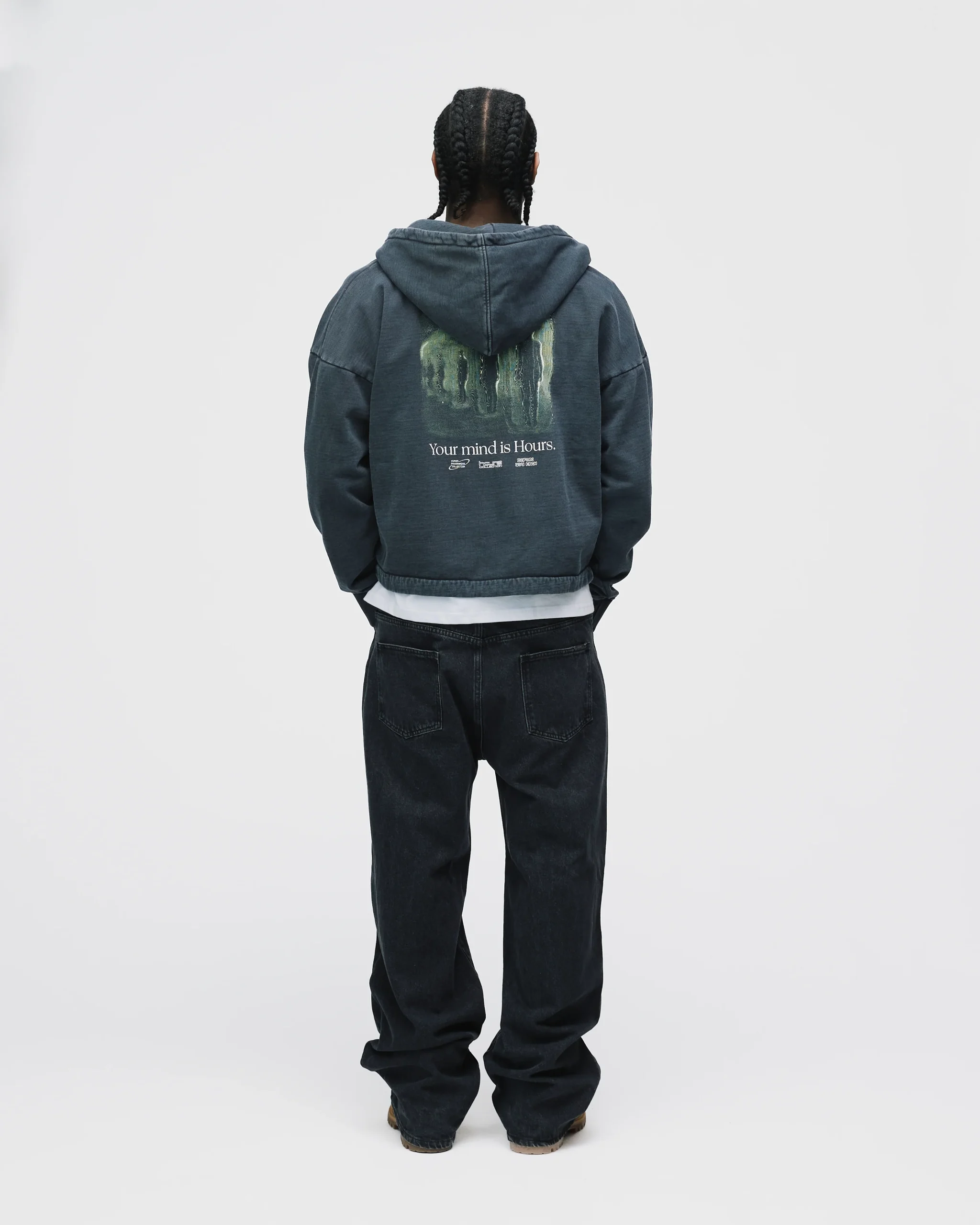 Mind is Hours Cropped Zip Hoodie - Vintage Black