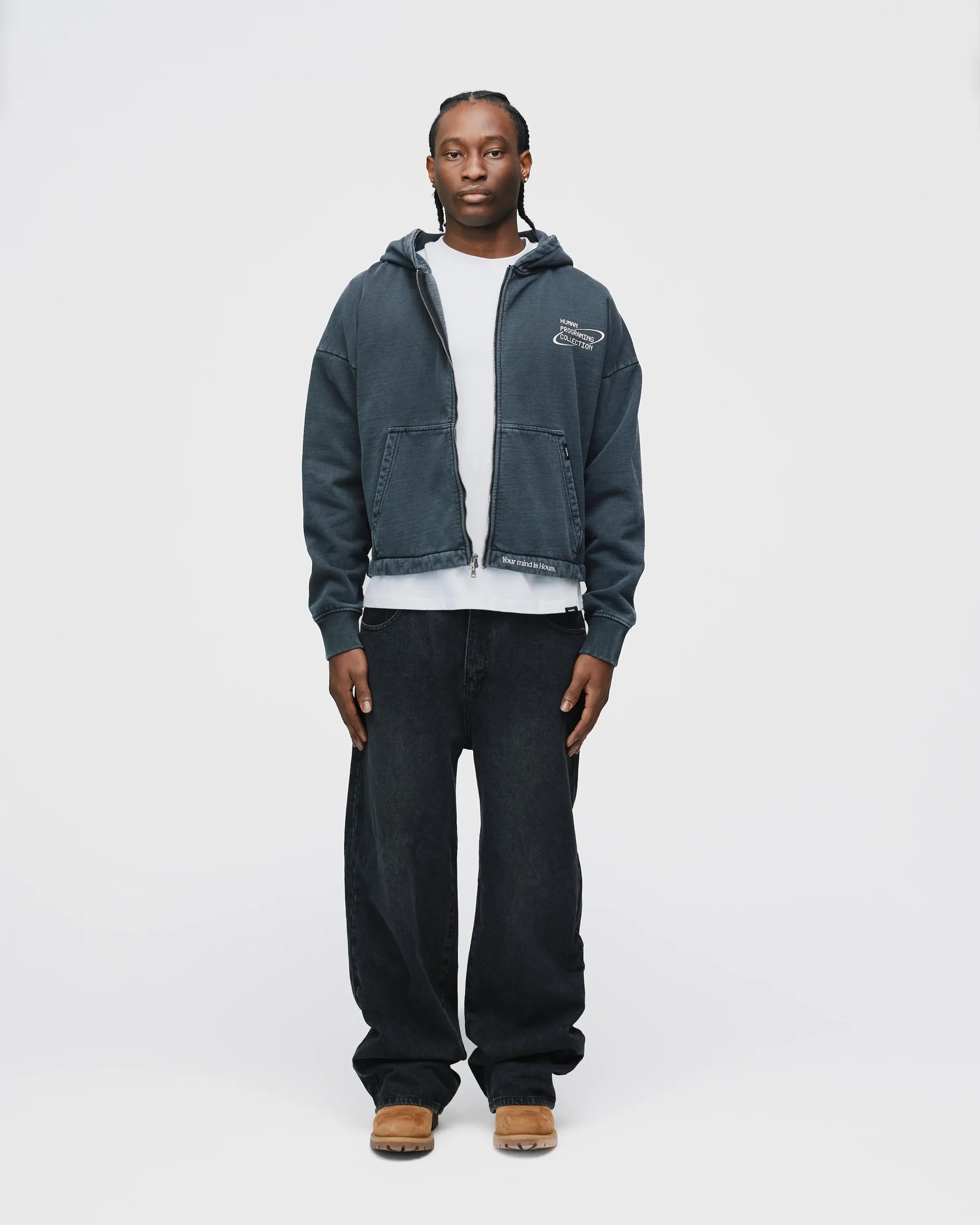 Mind is Hours Cropped Zip Hoodie - Vintage Black