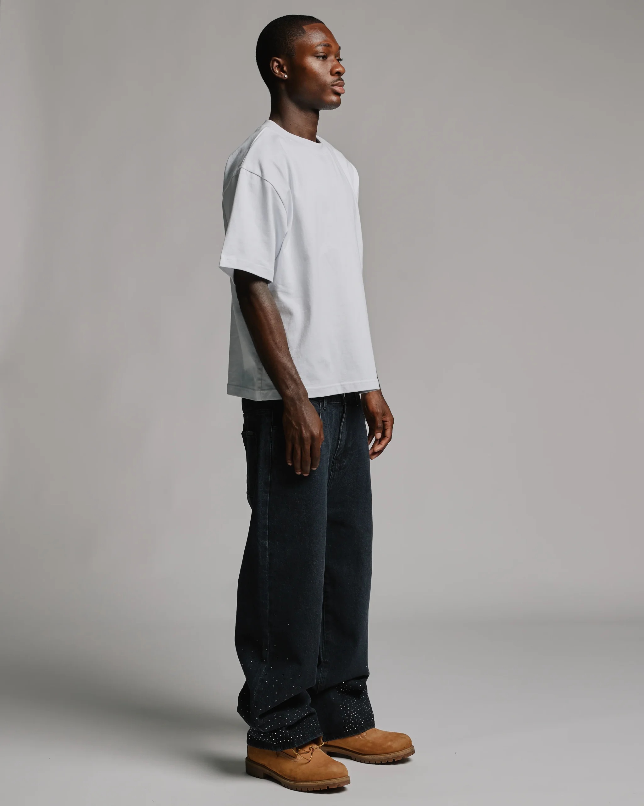 Rhinestone Baggy Denim - Washed Black