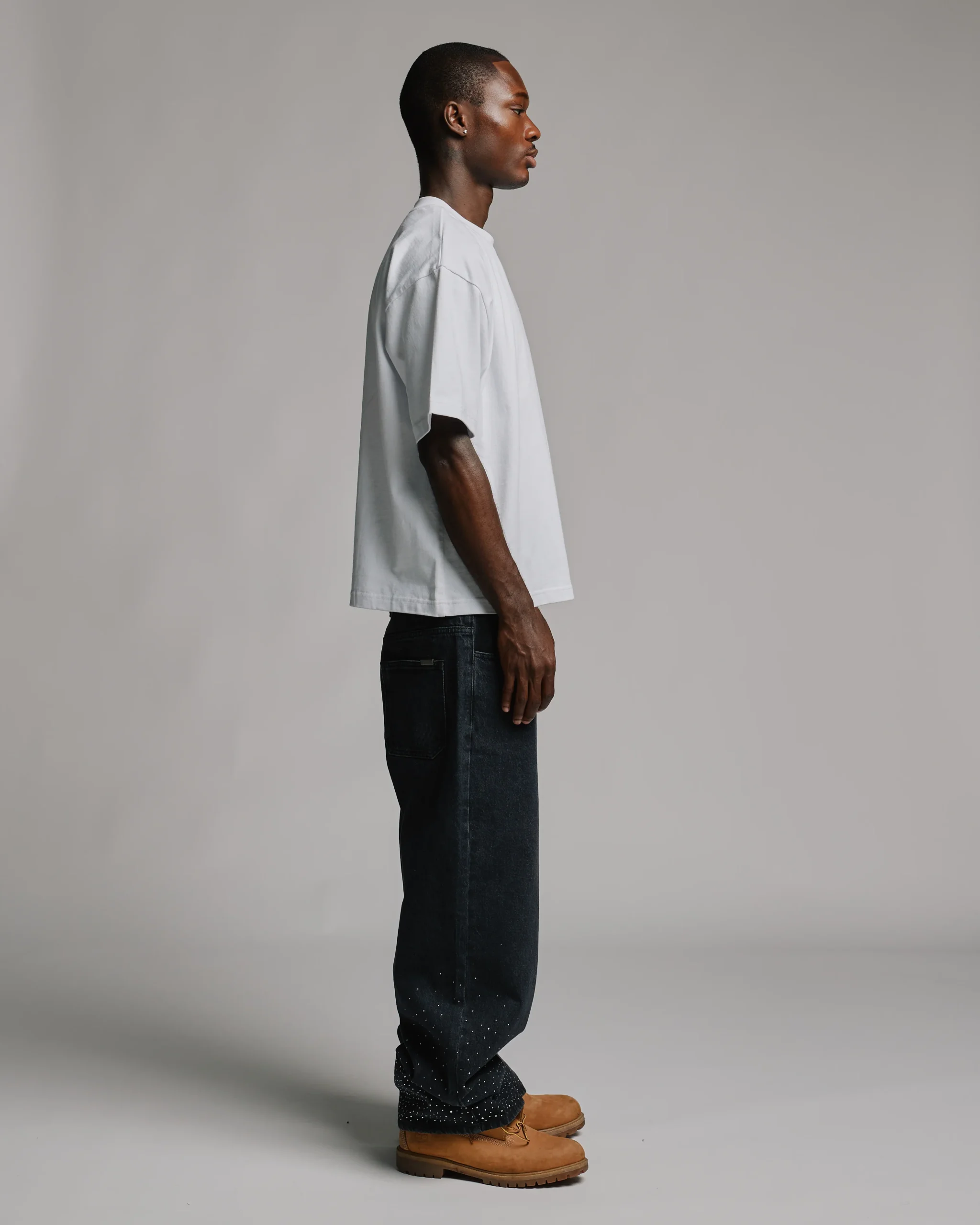 Rhinestone Baggy Denim - Washed Black